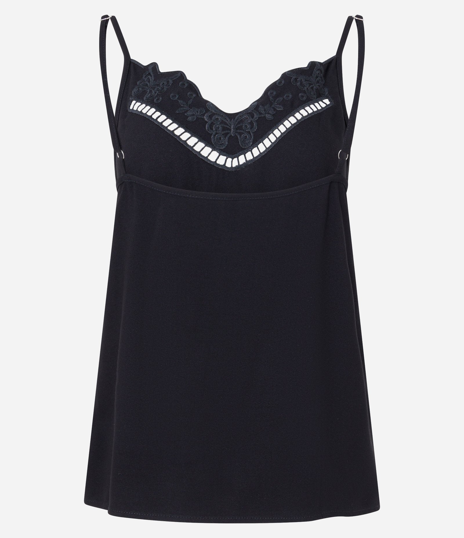 Blusa de Alça em Viscose com Bordado Floral no Decote Preto 7