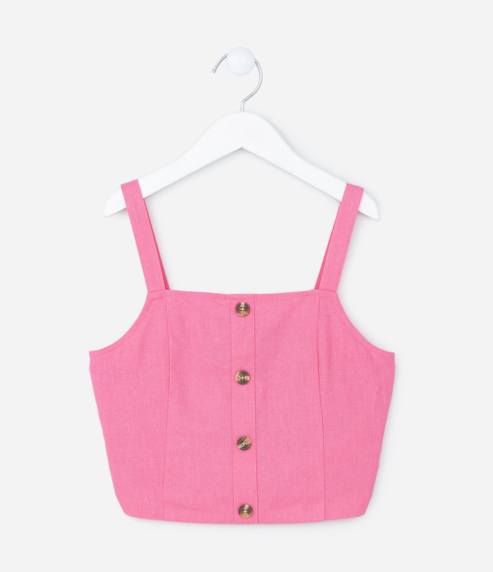 Blusa Cropped Infantil em Viscose com Lastex e Alças Finas - Tam 5 a 14 anos Rosa 1