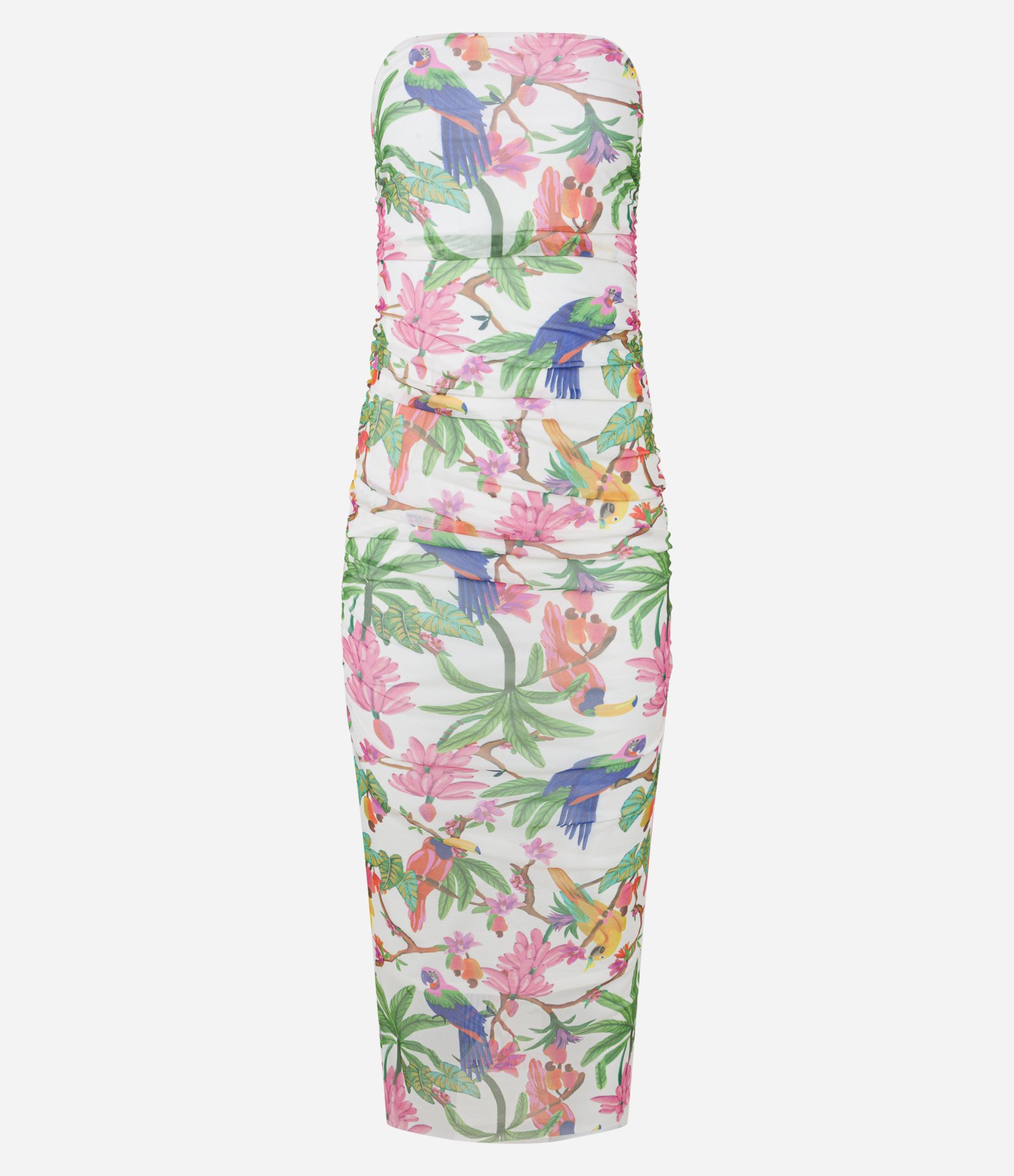 Vestido New Midi em Tule com Decote Tomara que Caia e Estampa Floral Branco 6