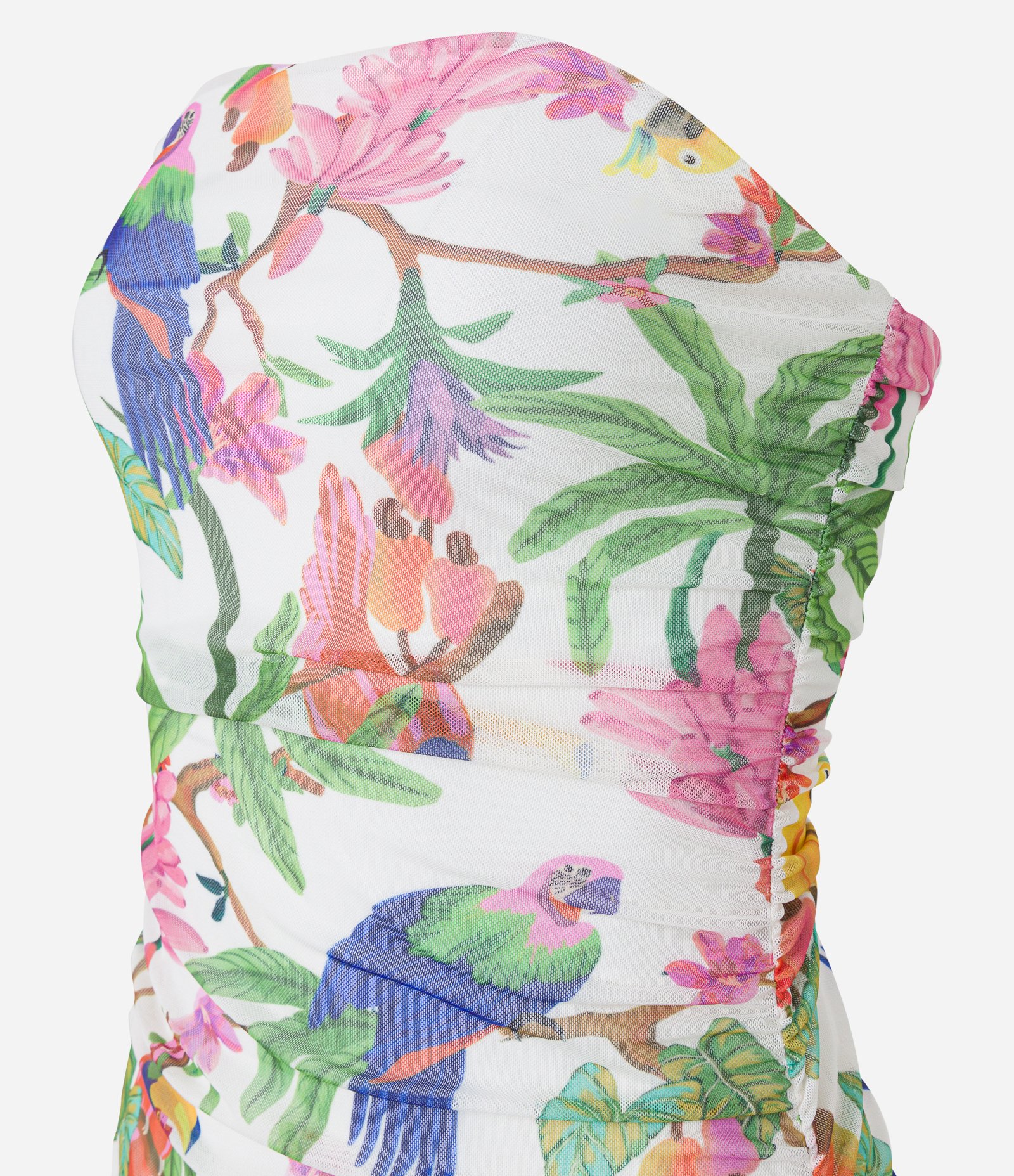 Vestido New Midi em Tule com Decote Tomara que Caia e Estampa Floral Branco 7