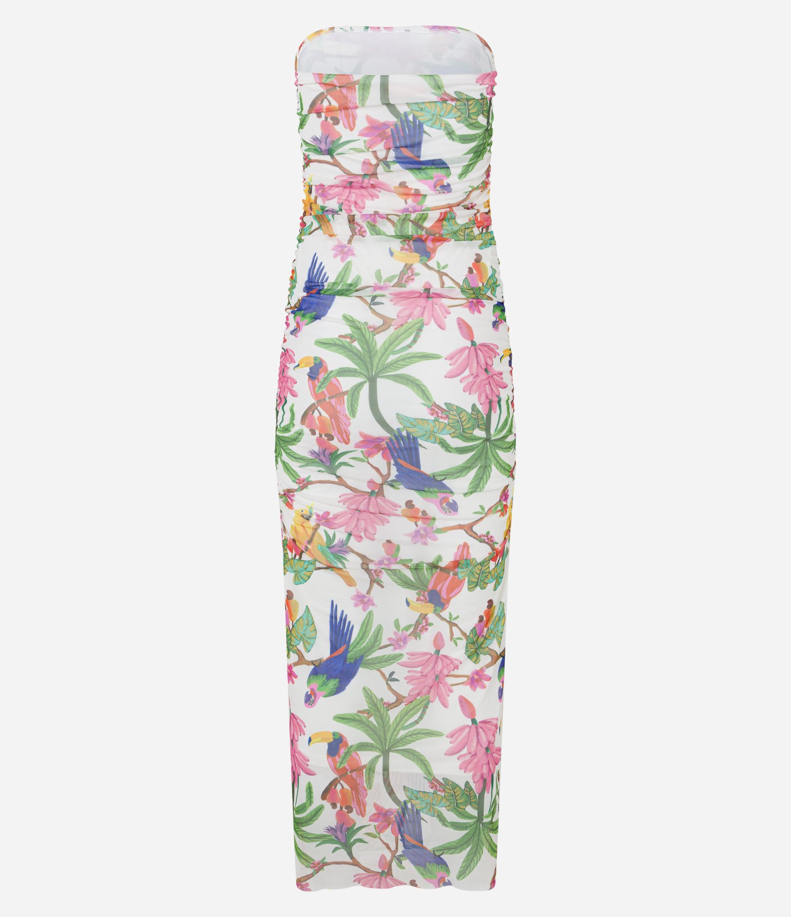 Vestido New Midi em Tule com Decote Tomara que Caia e Estampa Floral Branco 8