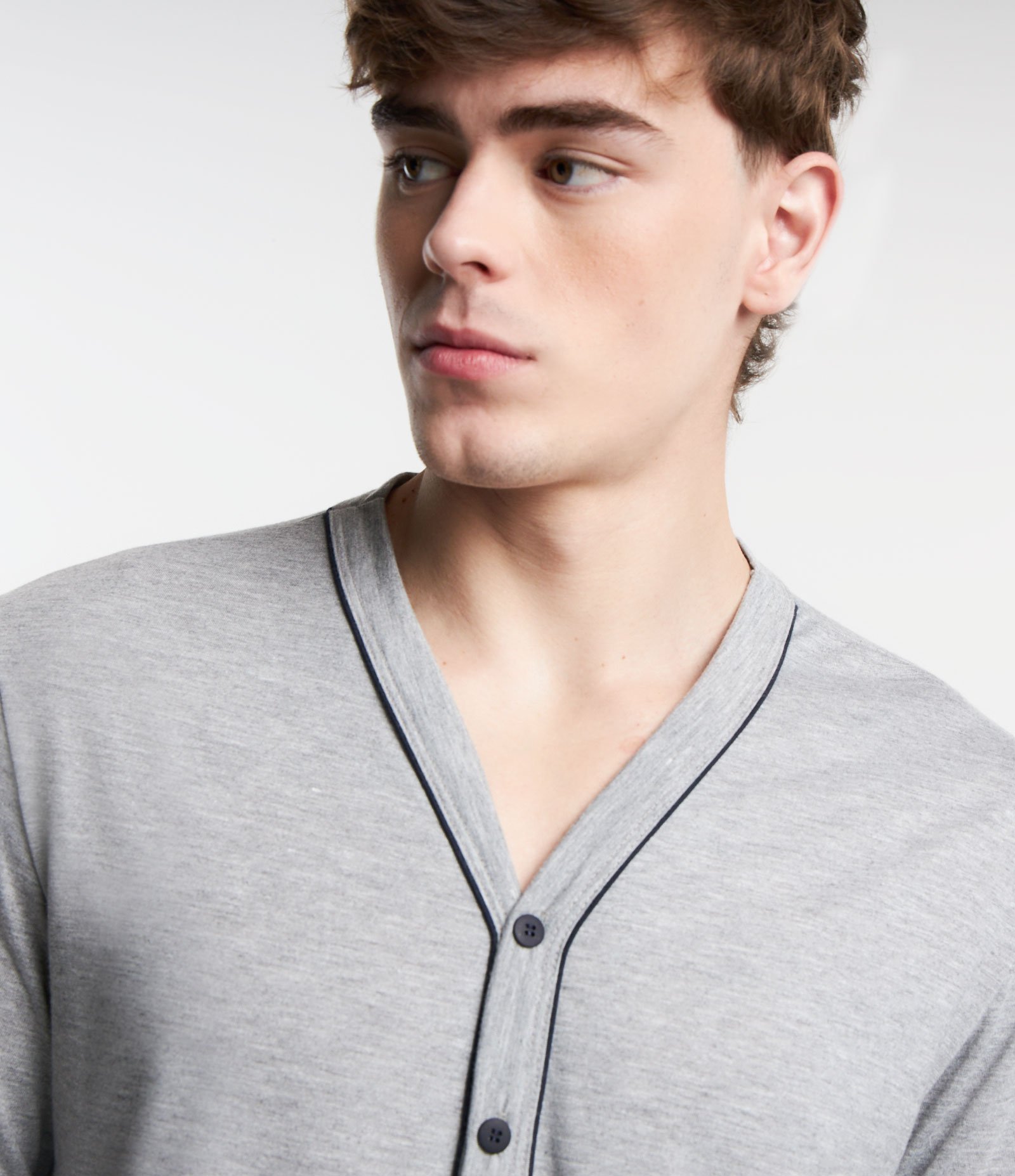 Pijama Longo com Contraste na Vista Cinza/ Azul 3