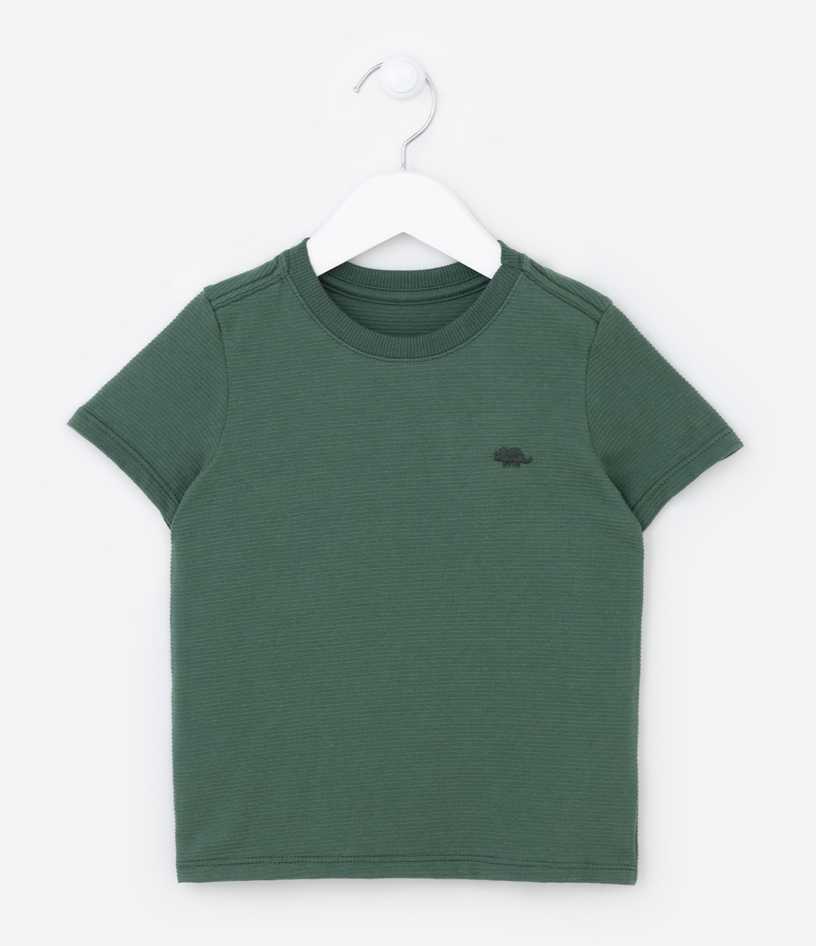Camiseta Infantil Texturizada com Bordado Dino no Peito - Tam 1 a 5 Anos Verde 1