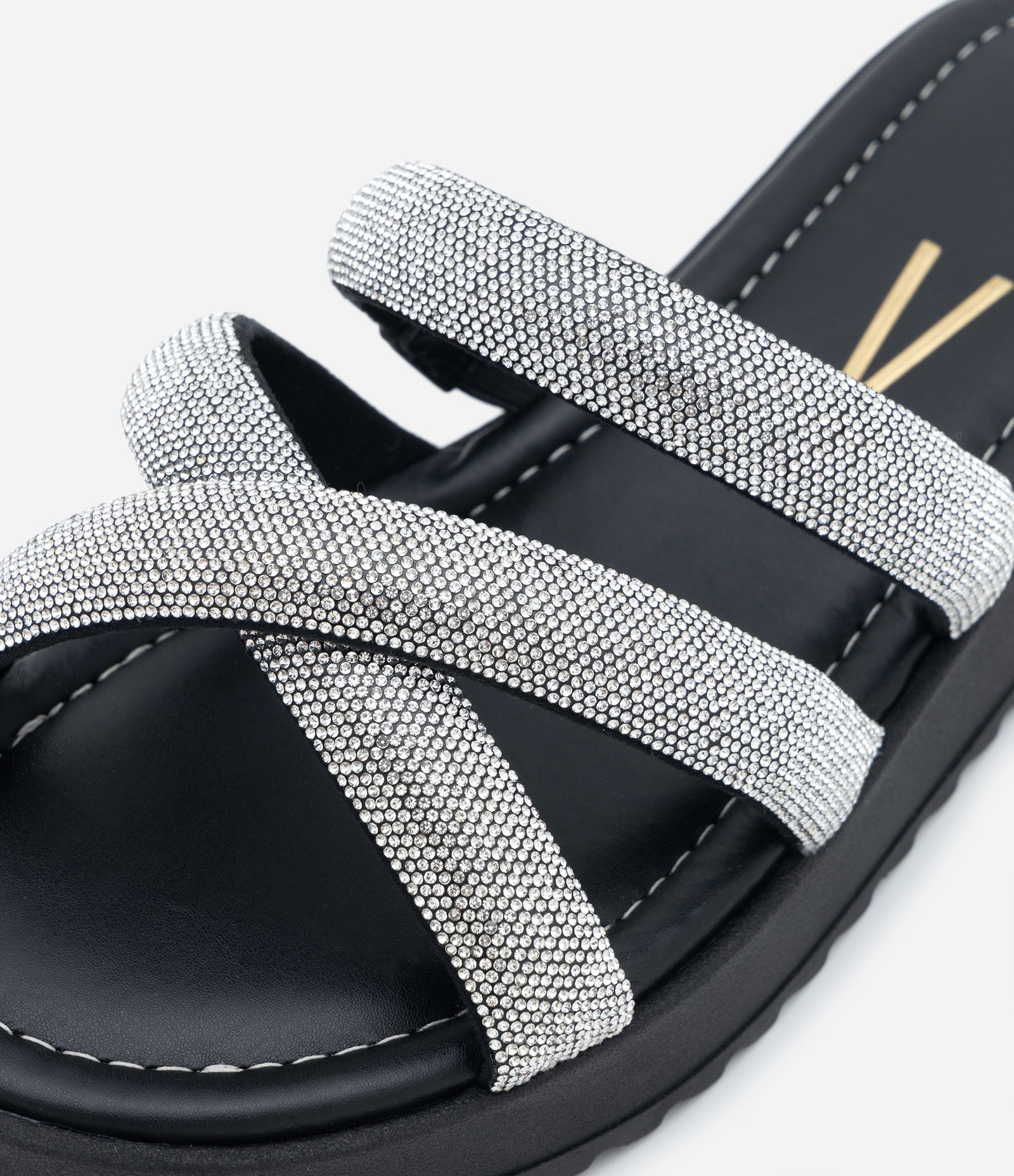 Sandália Rasteira com Tiras Largas Cobertas por Brilho Vizzano Preto 5