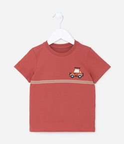 Camiseta Infantil com Bordado de Carrinho no Peito - Tam 1 a 5 anos