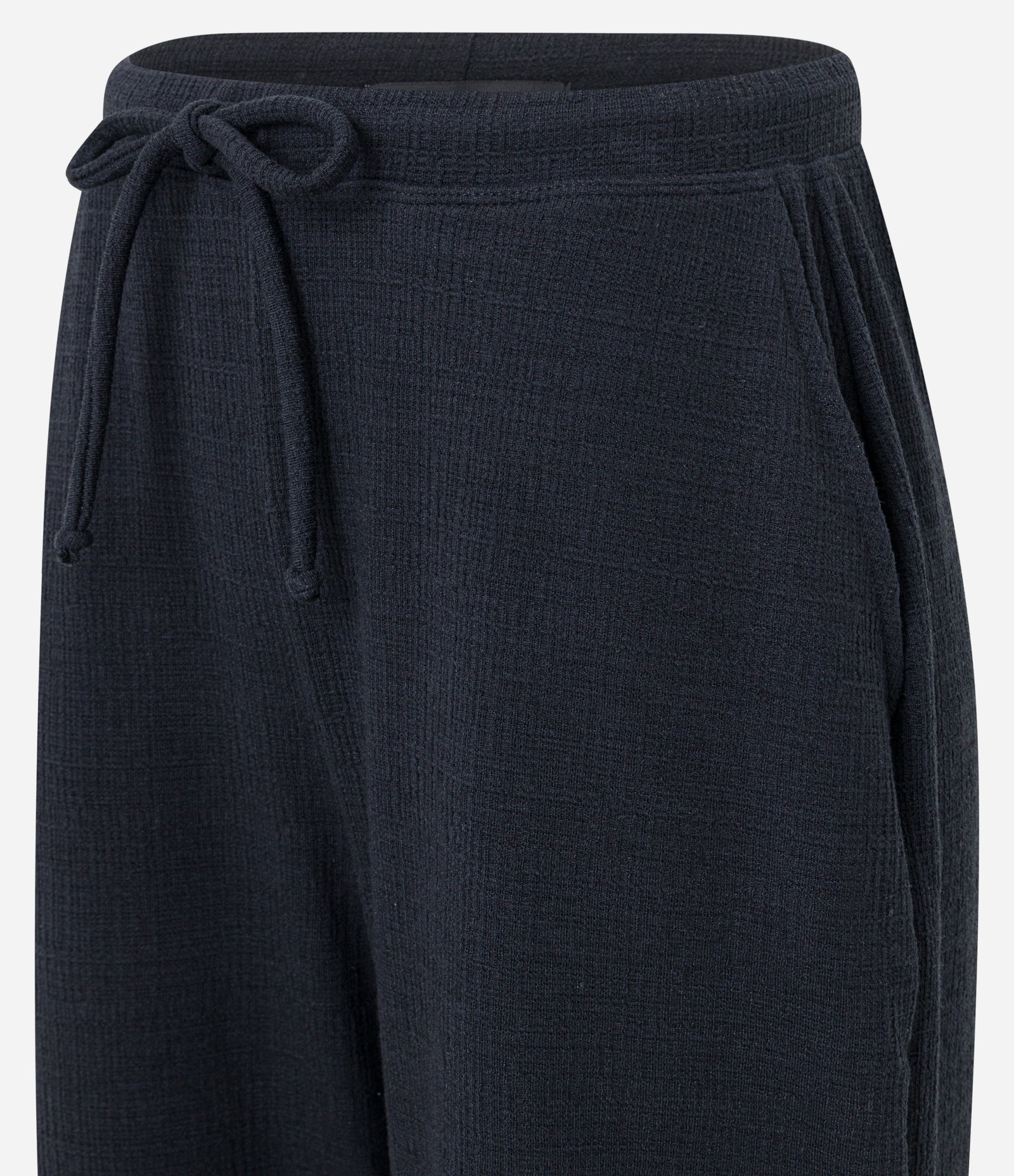 Calça Reta Texturizada com Amarração no Cós e Bolsos Faca Preto 6