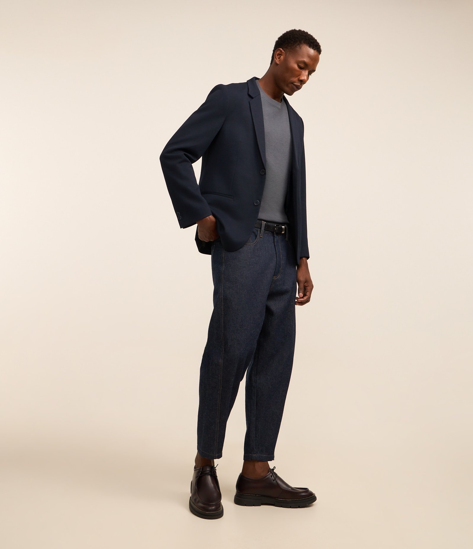 Camiseta Slim em Algodão Peruano com Textura Canelada Azul Petróleo 2