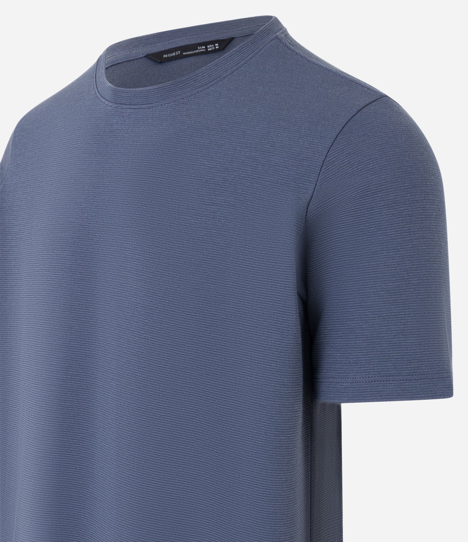 Camiseta Slim em Algodão Peruano com Textura Canelada Azul Petróleo 6