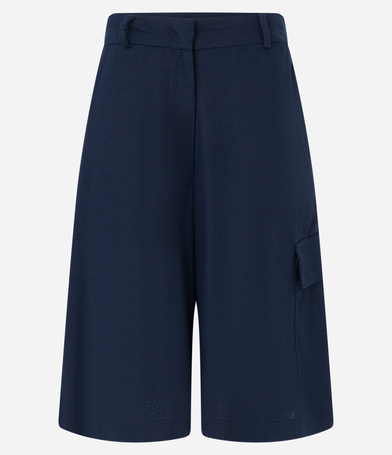 Bermuda Alongada em Viscolinho com Bolso Lateral Azul Marinho 6
