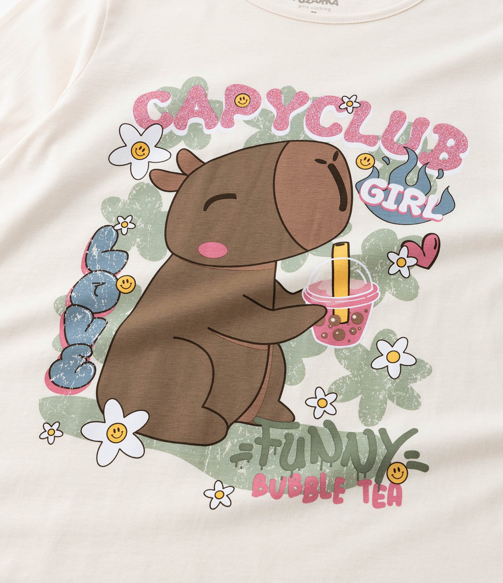 Camiseta Infantil com Estampa de Capivara - Tam 5 a 14 anos Bege 5