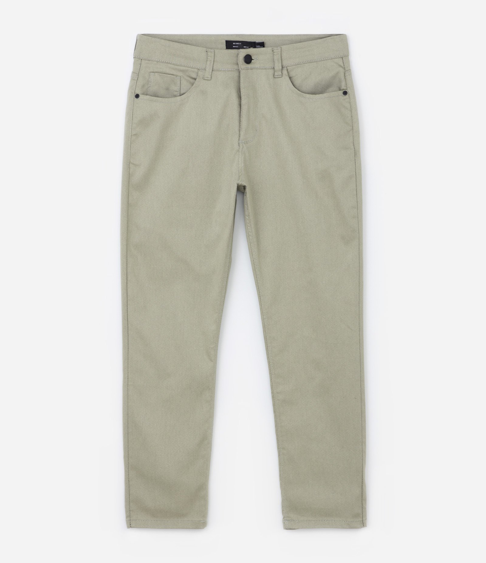 Calça Slim Cropped em Sarja com Bolsos Bege Acinzentado 1