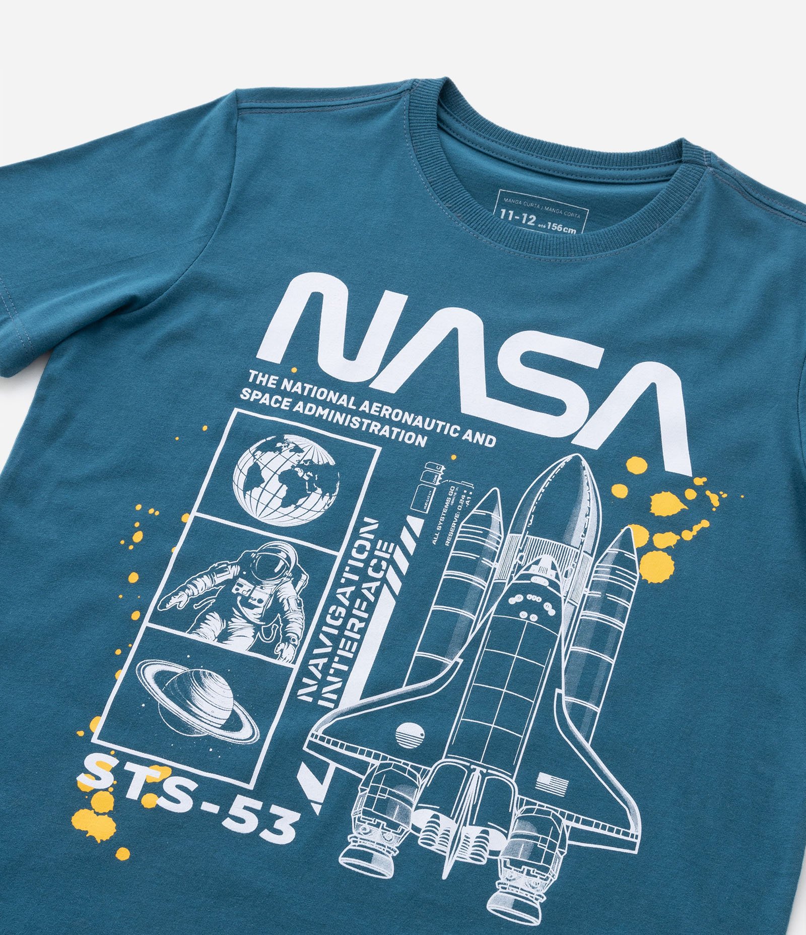 Camiseta Infantil com Estampa da Nasa com Foguete - Tam 5 a 14 anos Verde 4