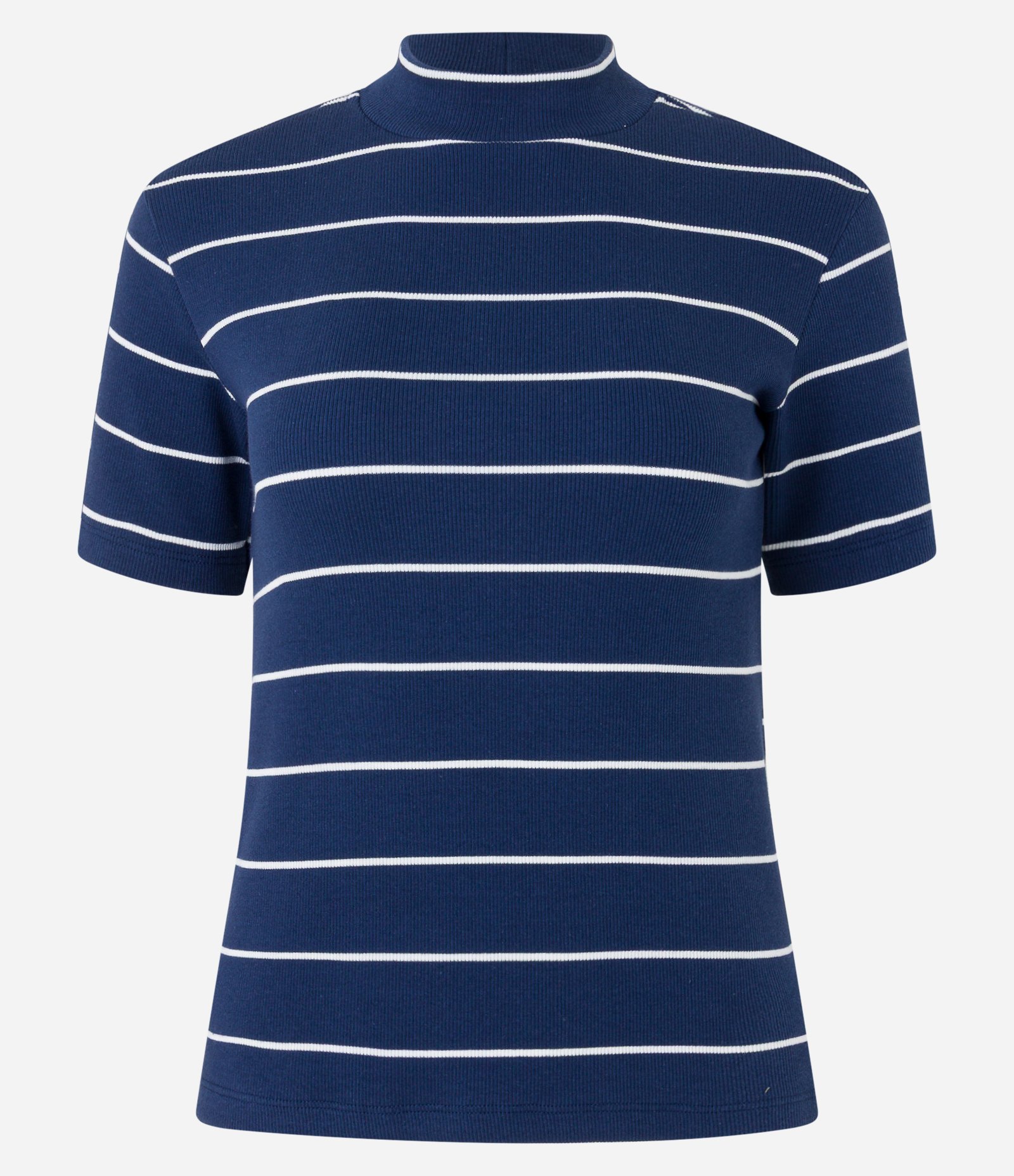 Blusa em Ribana com Golinha Média e Estampa Listrada Azul Marinho 5