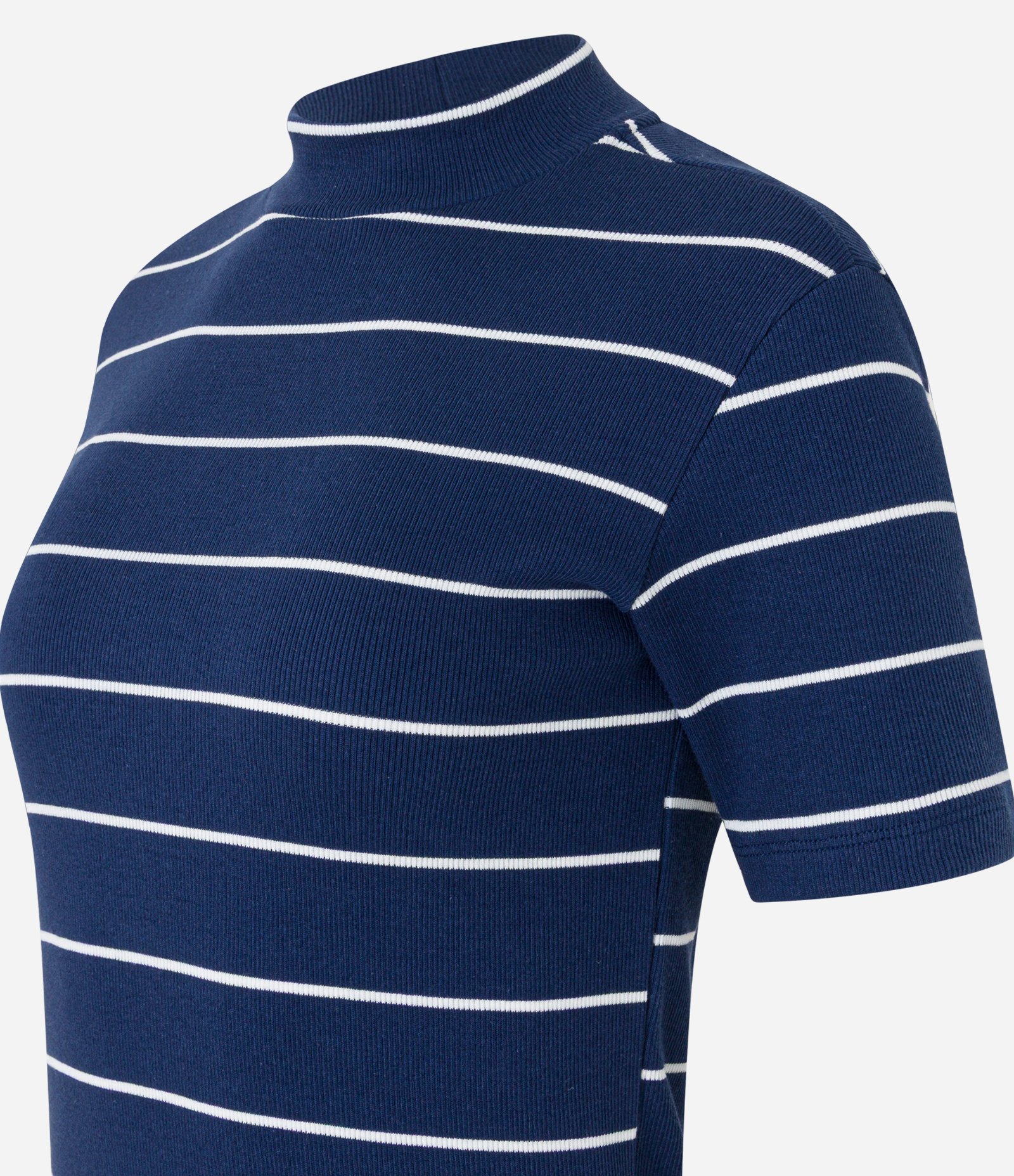 Blusa em Ribana com Golinha Média e Estampa Listrada Azul Marinho 6
