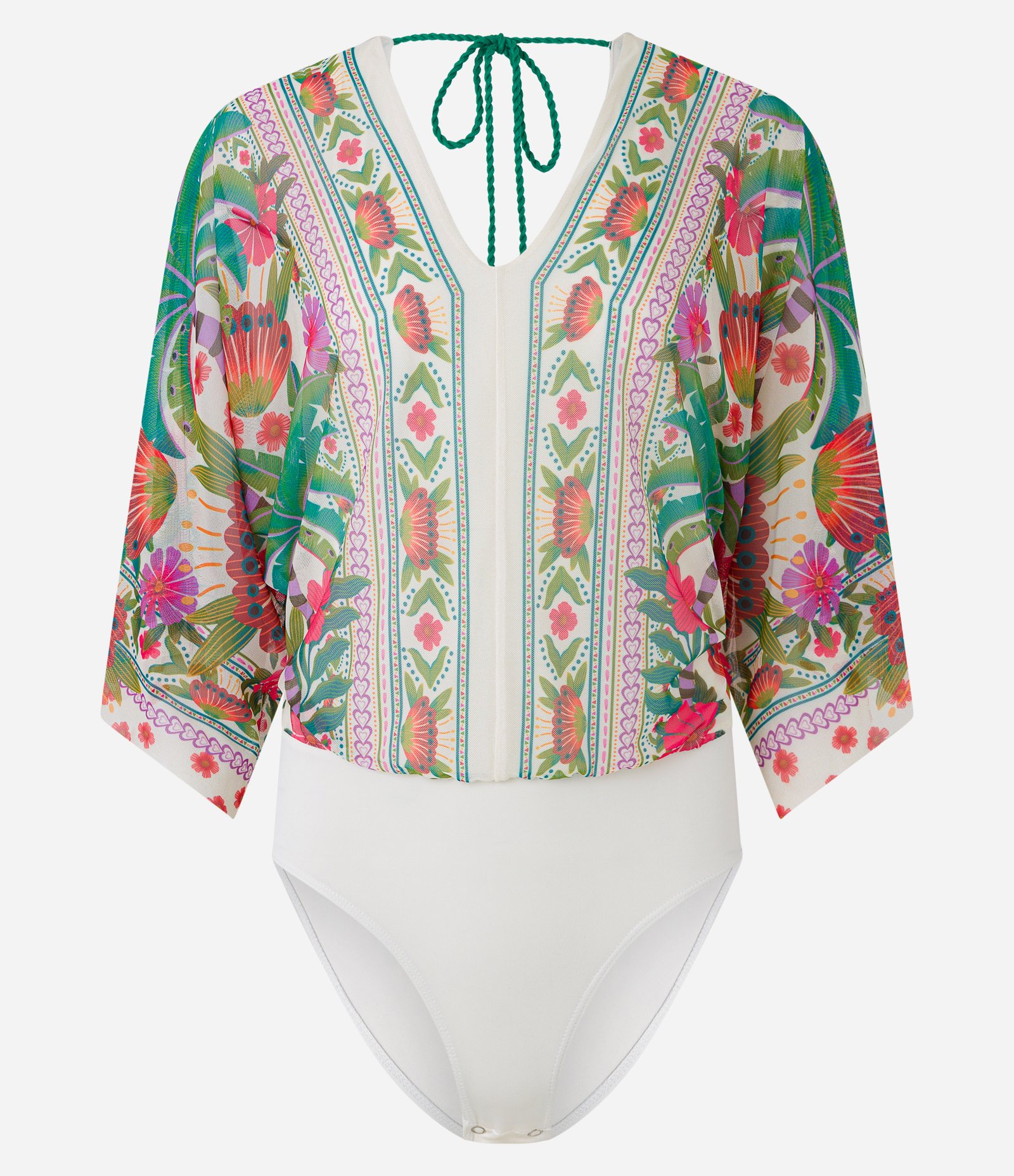 Body Manga Ampla em Tule com Estampa Tropical Étnica Multicores 6
