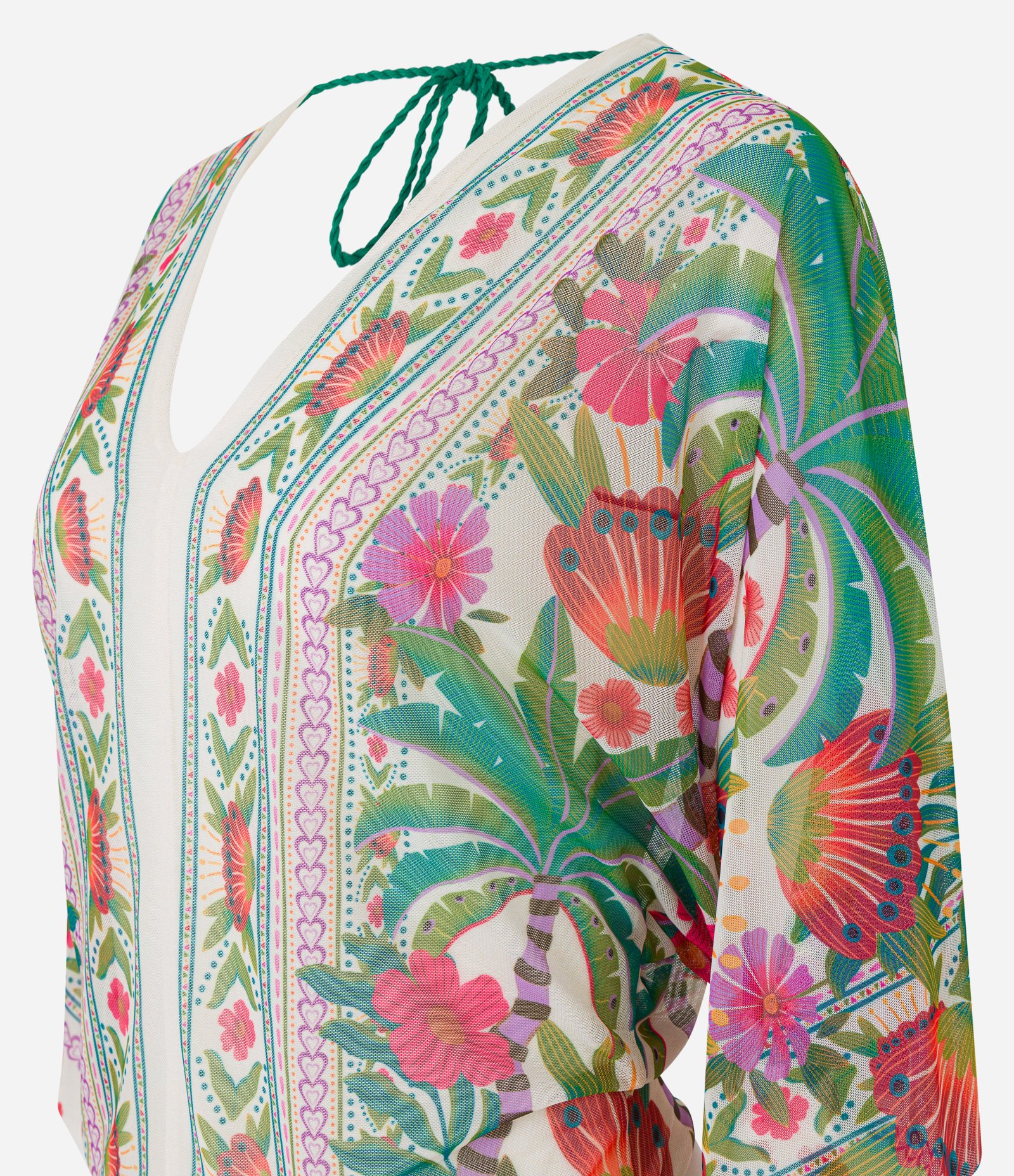 Body Manga Ampla em Tule com Estampa Tropical Étnica Multicores 7