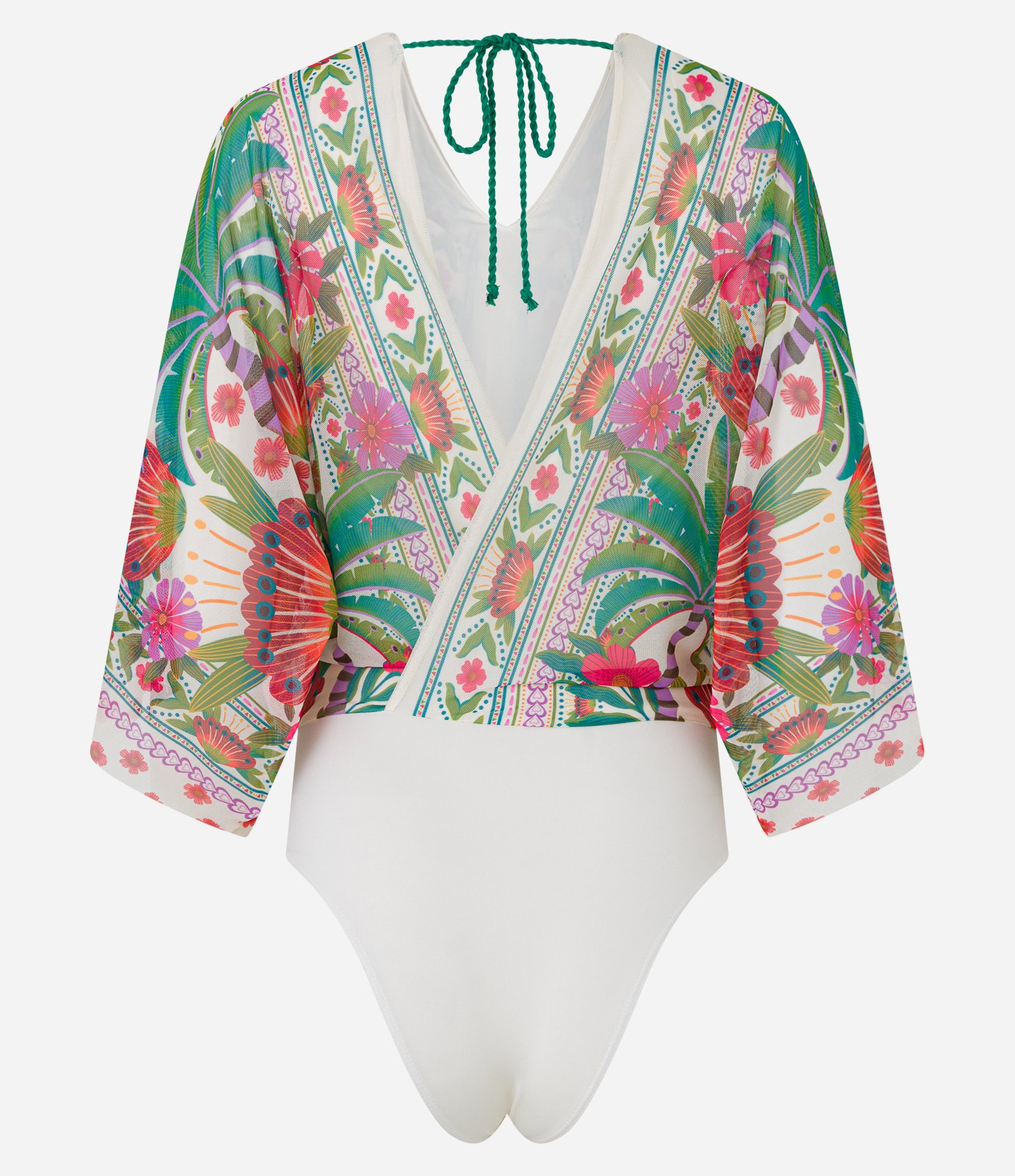 Body Manga Ampla em Tule com Estampa Tropical Étnica Multicores 8