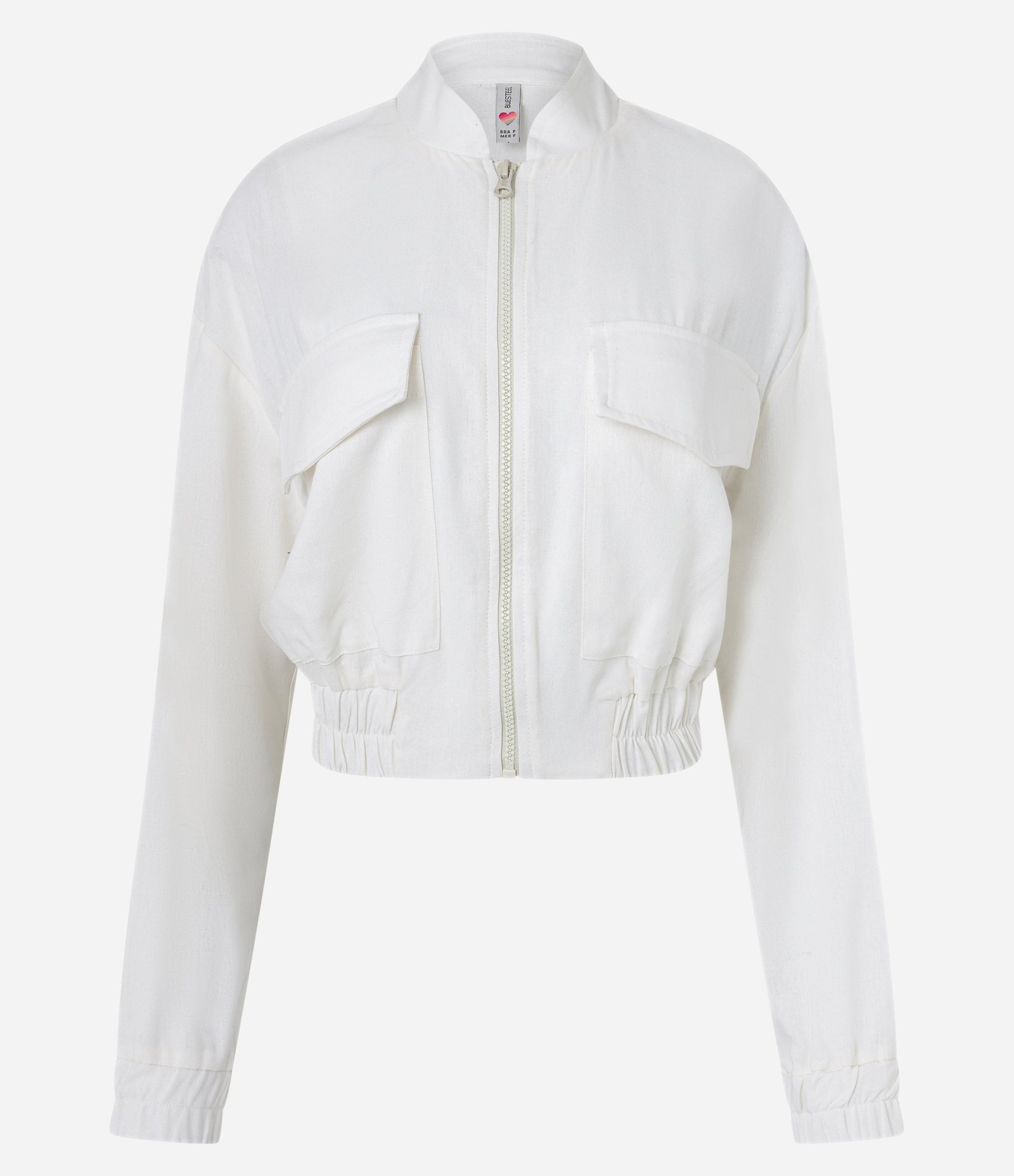 Jaqueta Bomber em Linho e Viscose com Bolsos e Elástico na Barra Branco 6