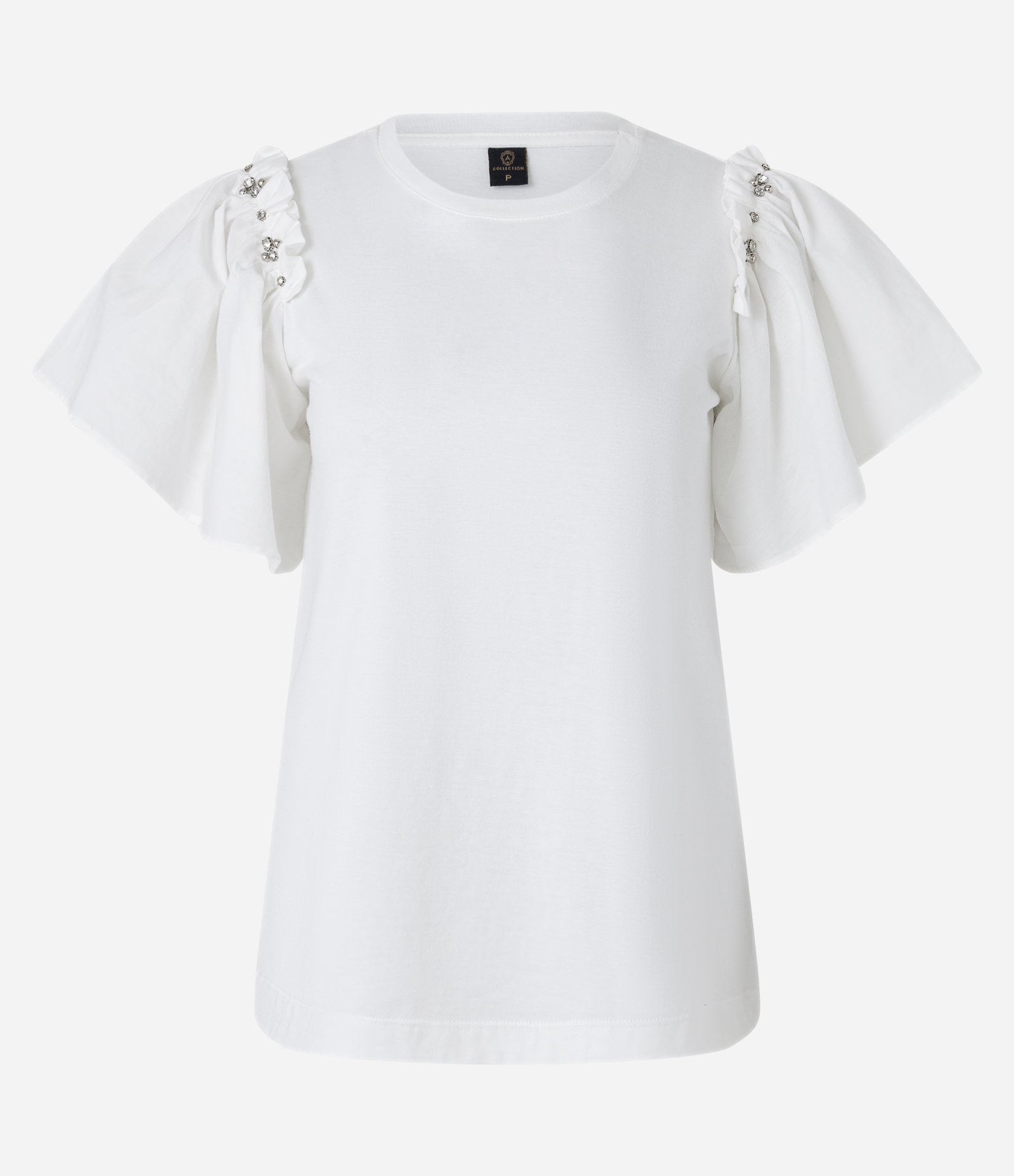 Blusa em Algodão com Strass na Manga Bufante Branco 5
