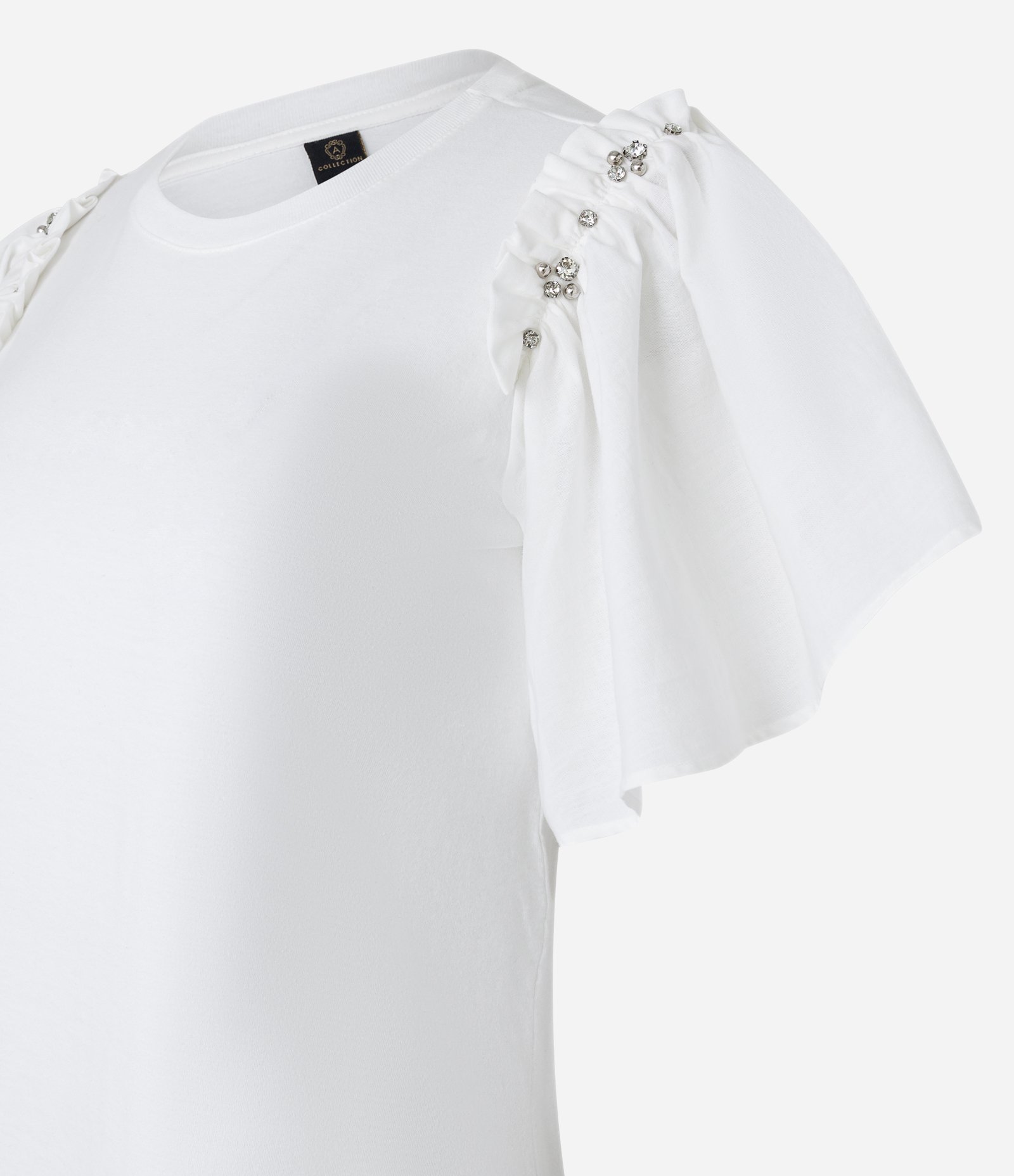 Blusa em Algodão com Strass na Manga Bufante Branco 6