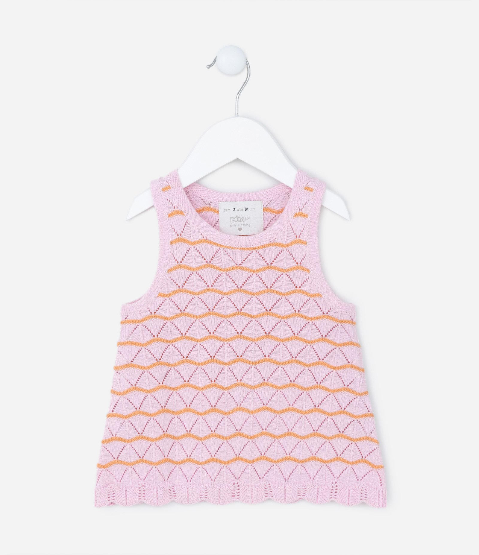 Regata Infantil com Efeito Crochê - Tam 1 a 5 Anos Rosa 1