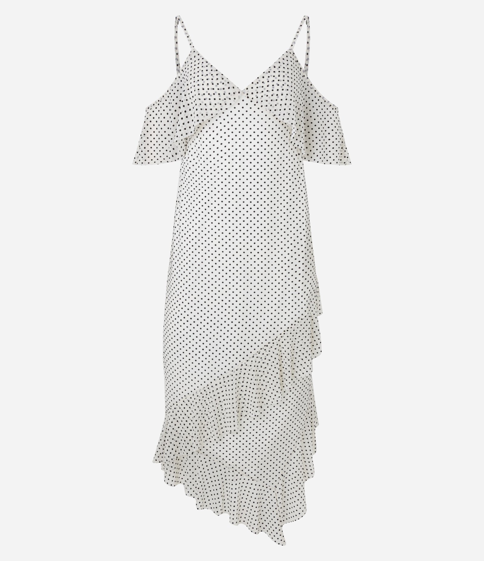 Vestido Midi em Tule com Babados Assimétricos e Estampa Poá Off White 6