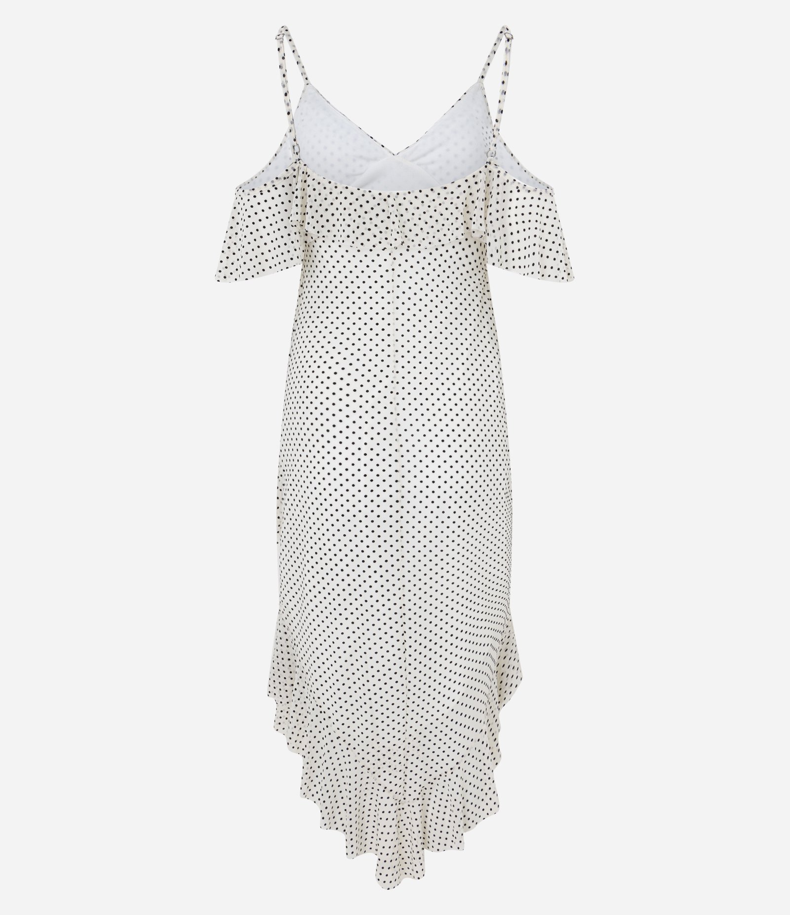 Vestido Midi em Tule com Babados Assimétricos e Estampa Poá Off White 7