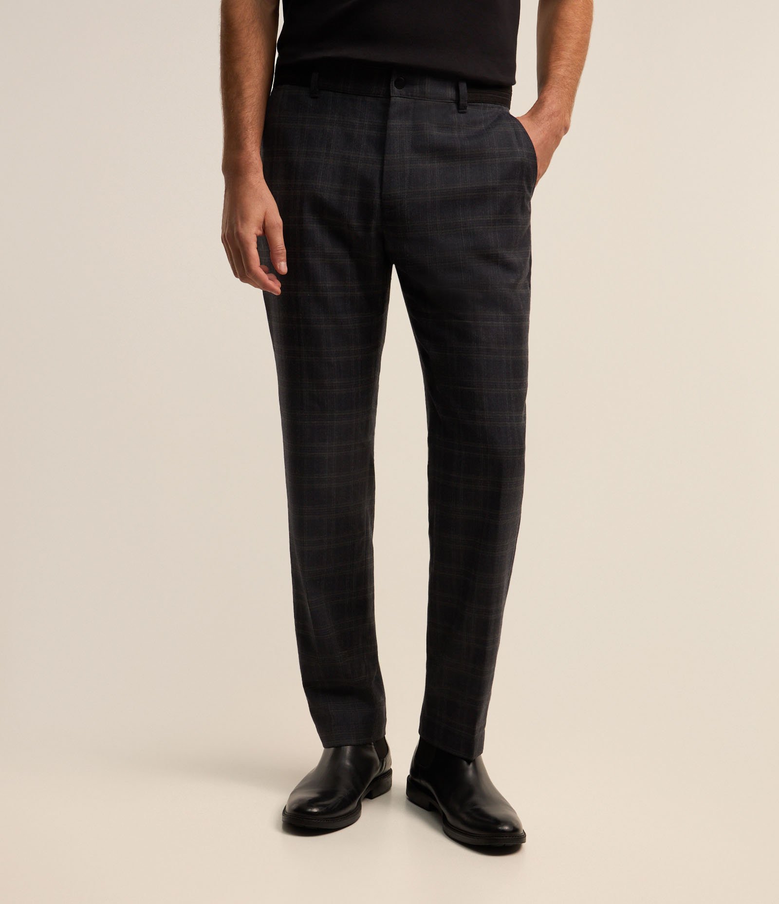 Calça Social Alfaiatada com Estampa Xadrez Azul Escuro 3