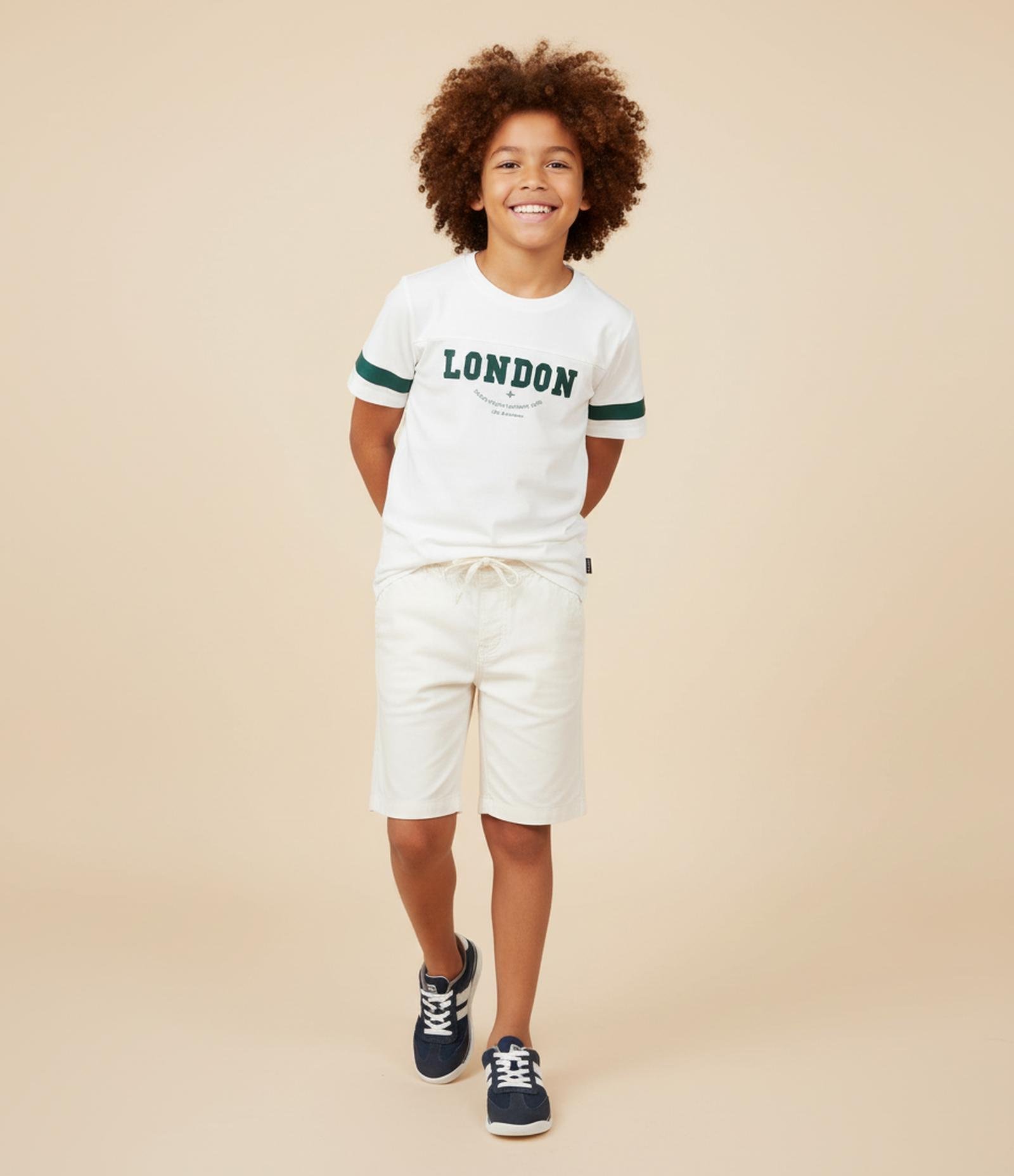 Bermuda Infantil em Sarja com Amarração - Tam 5 a 14 Anos Branco Neve 1