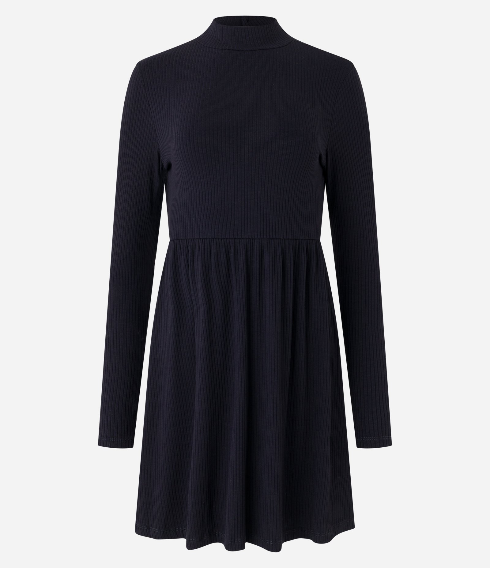 Vestido Curto em Ribana com Gola Altinha e Saia Franzida Preto 5