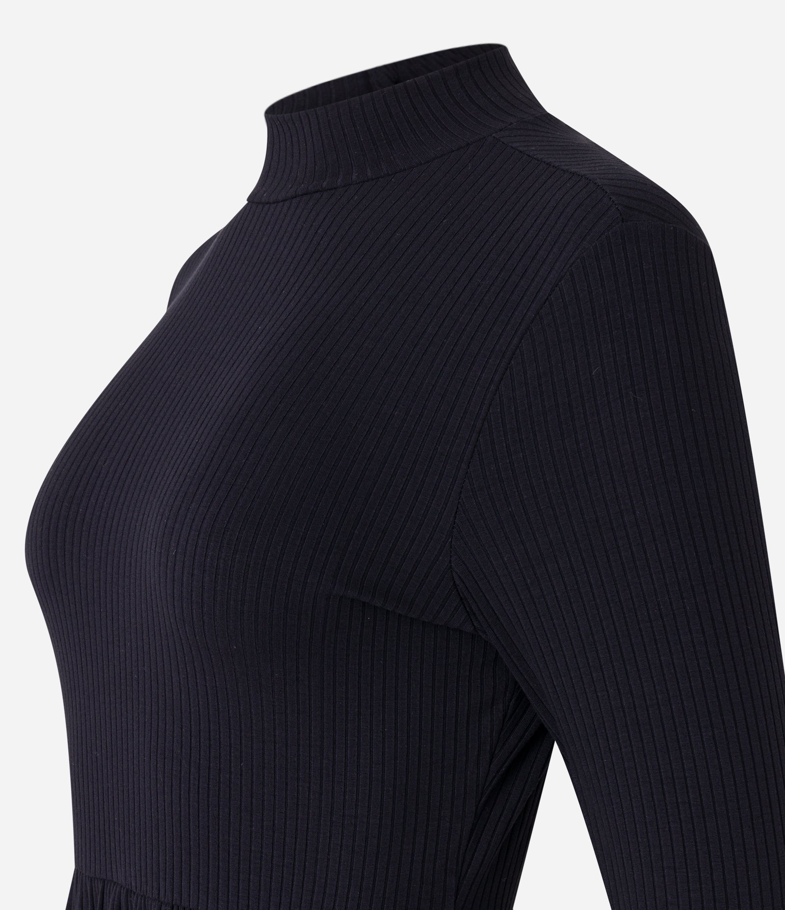 Vestido Curto em Ribana com Gola Altinha e Saia Franzida Preto 6