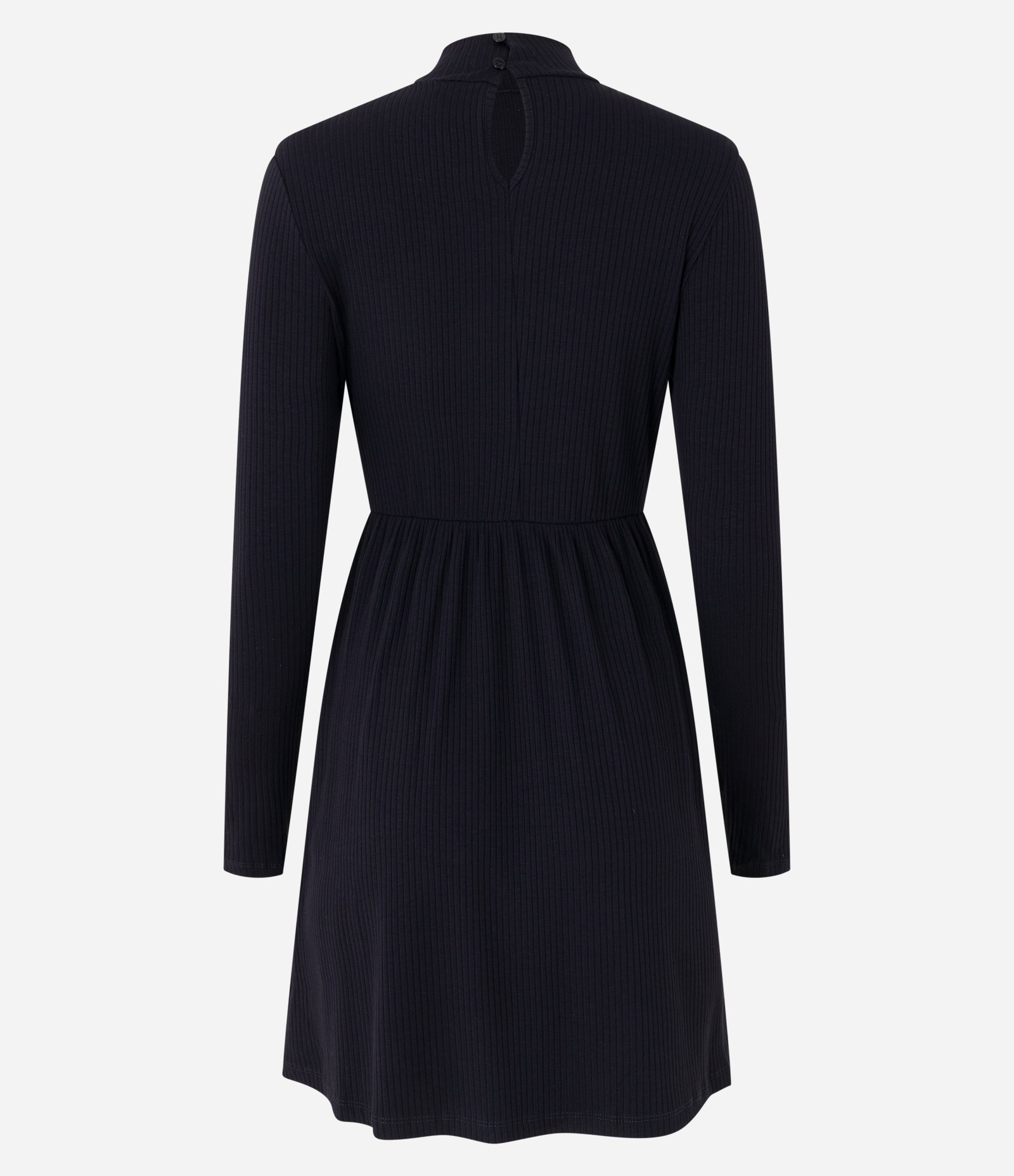 Vestido Curto em Ribana com Gola Altinha e Saia Franzida Preto 7