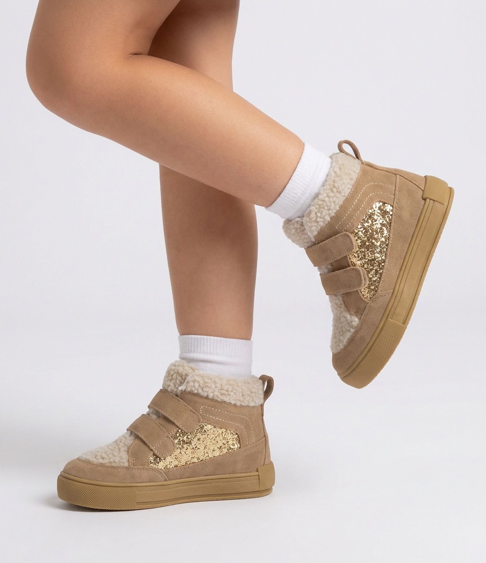 Tênis Botinha Infantil com Forro Quentinho e Glitter na Lateral - Tam 22 ao 29 Marrom Caramelo 1