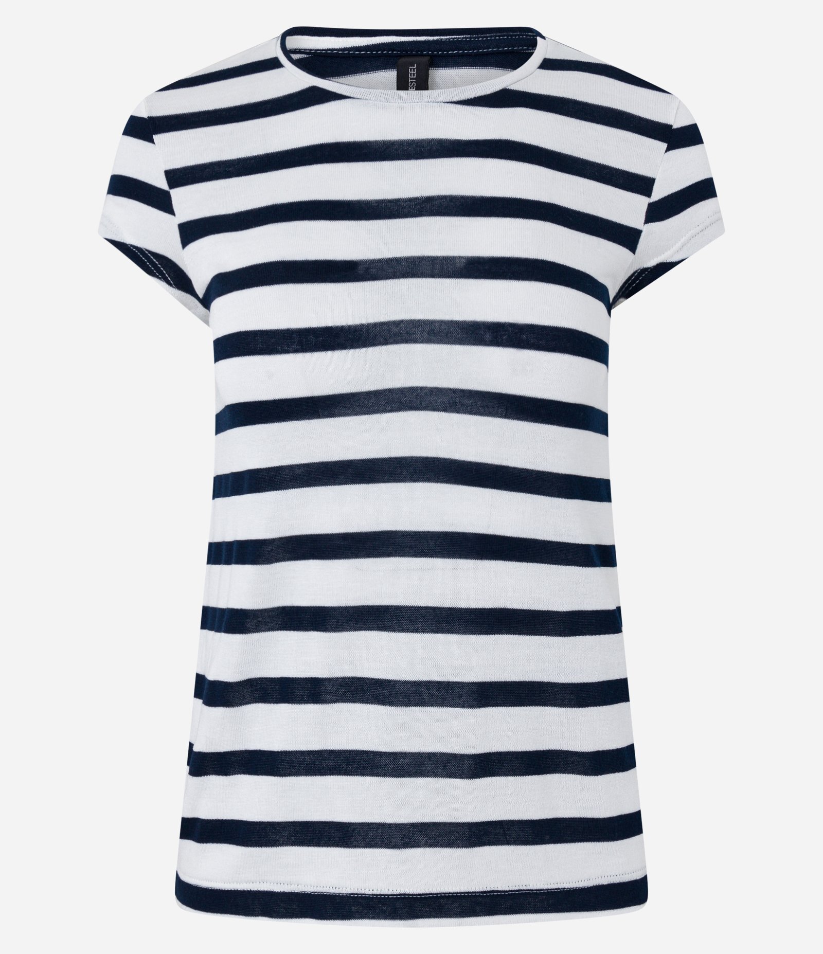 Blusa T-shirt em Meia Malha Listrada Azul 6