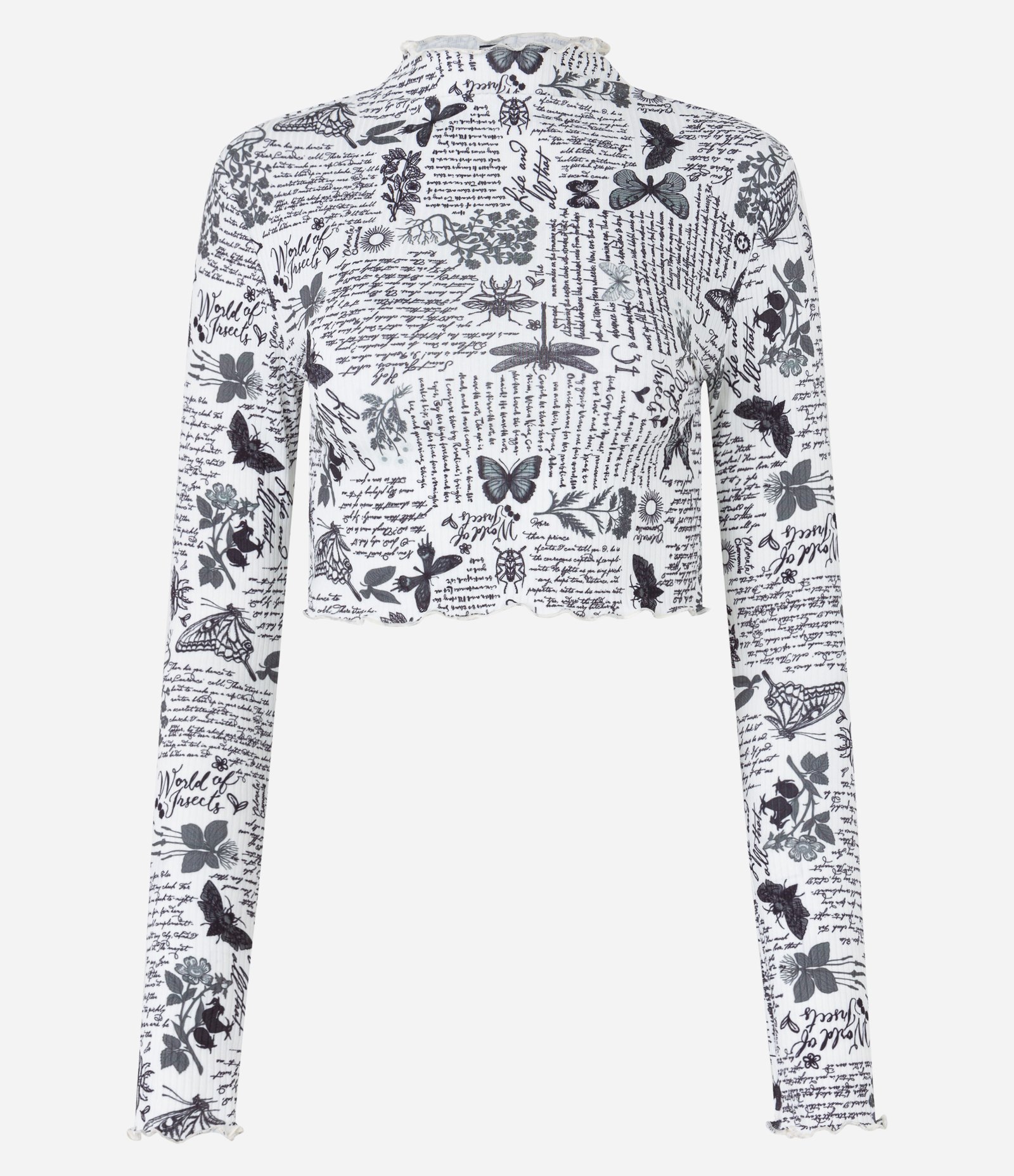 Blusa Manga Longa em Algodão com Borboleas Estampadas Branco 6