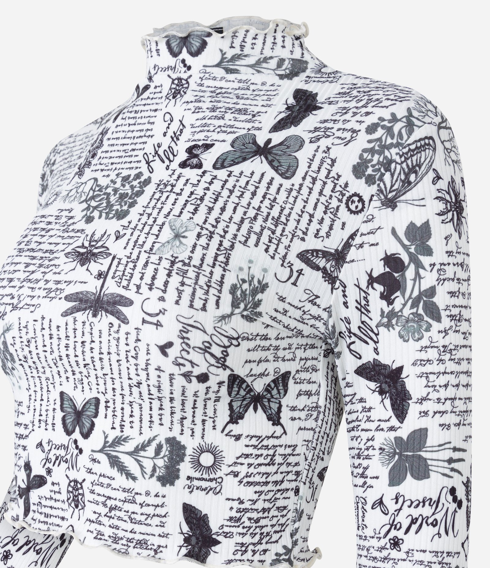 Blusa Manga Longa em Algodão com Borboleas Estampadas Branco 7