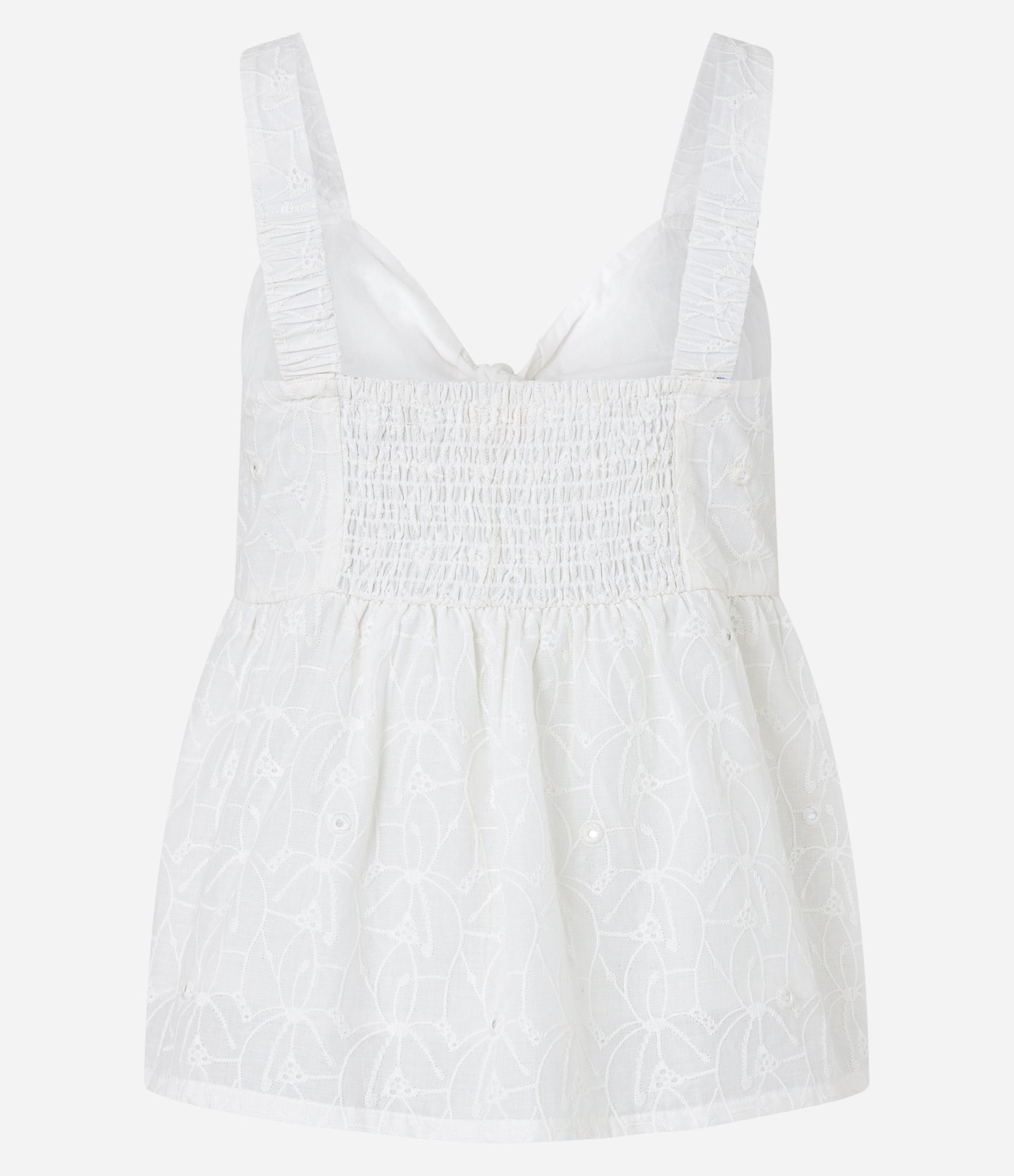 Blusa Sem Manga em Laise com Laço no Busto e Bordados Branco 7