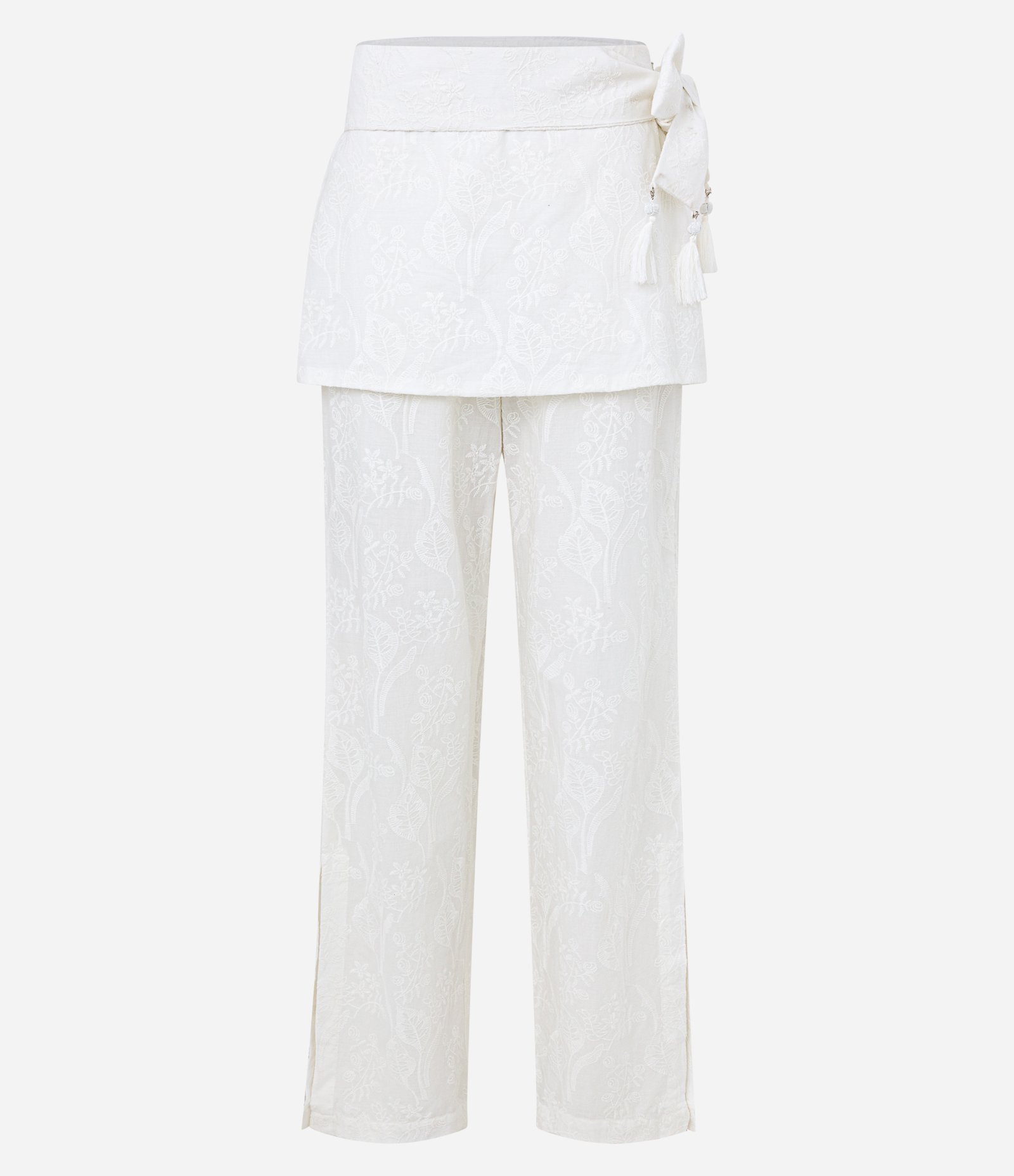 Calça Reta Cintura Alta em Tricoline com Transpasse Saia Branco 1