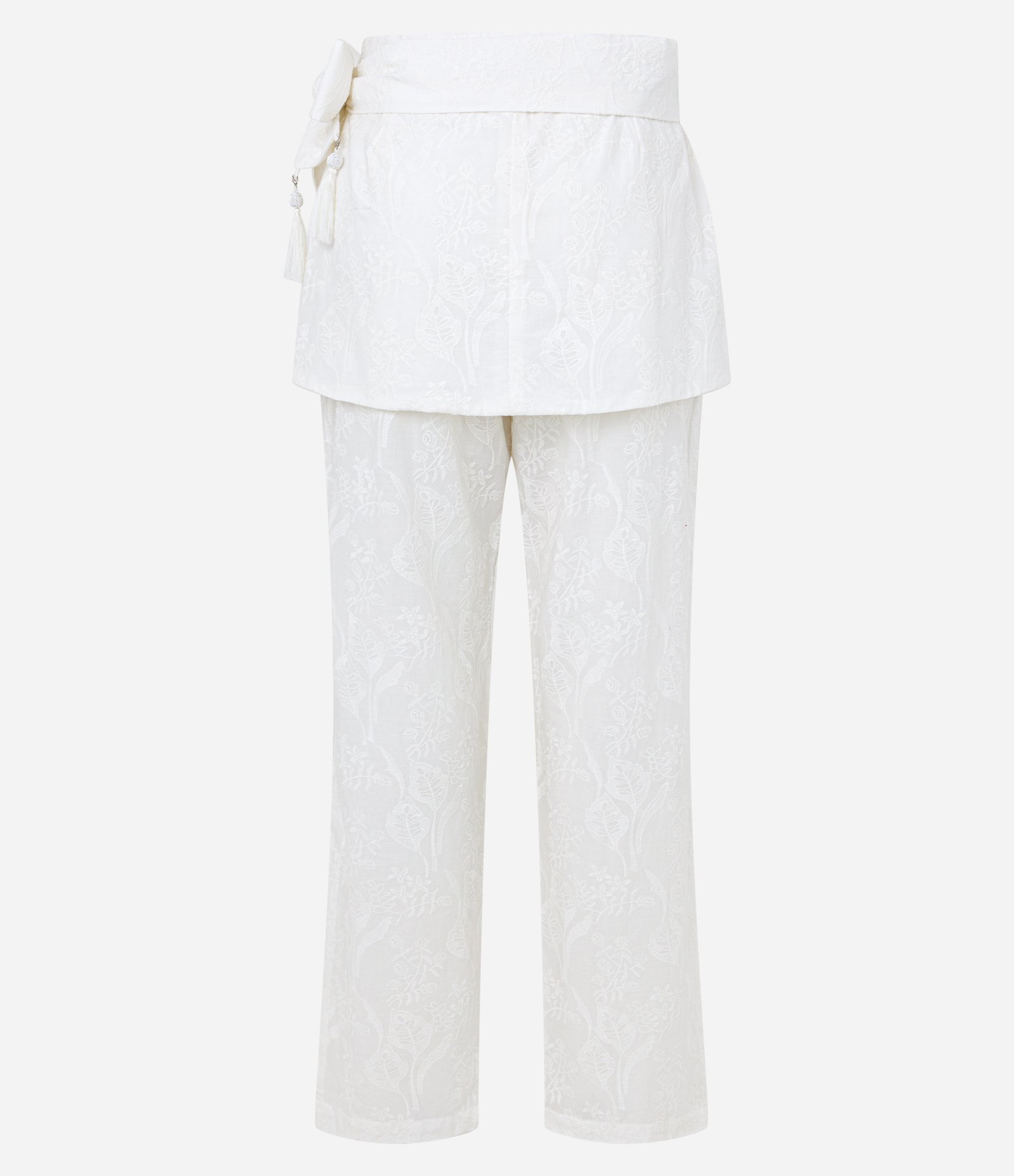 Calça Reta Cintura Alta em Tricoline com Transpasse Saia Branco 3