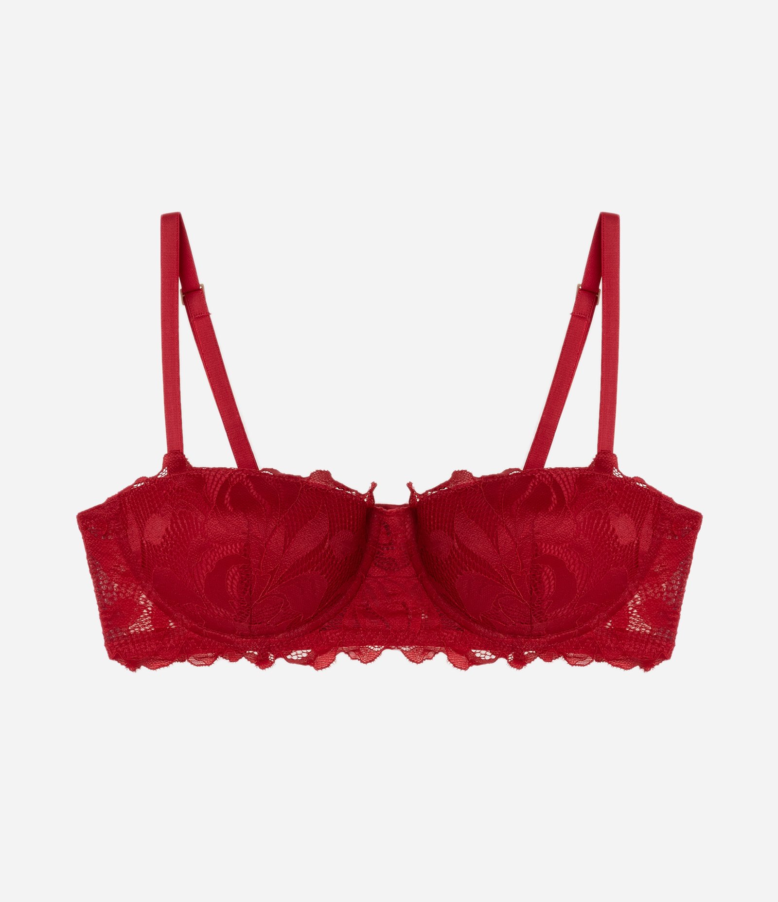 Sutiã Sem Alça em Renda Rústica Floral com Bojo Oco Vermelho 7