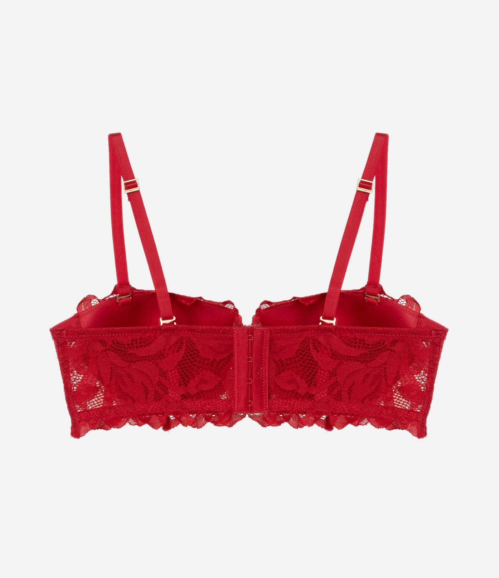 Sutiã Sem Alça em Renda Rústica Floral com Bojo Oco Vermelho 8