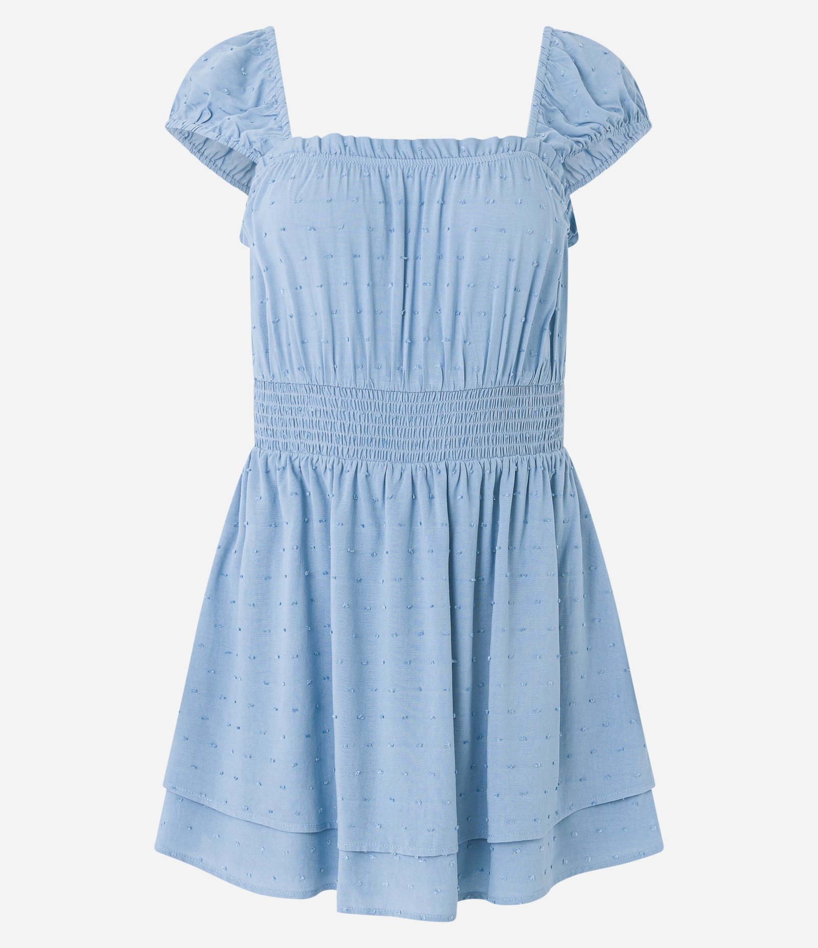 Macaquinho Texturizado em Viscose com Lastex e Babados Azul Claro 4