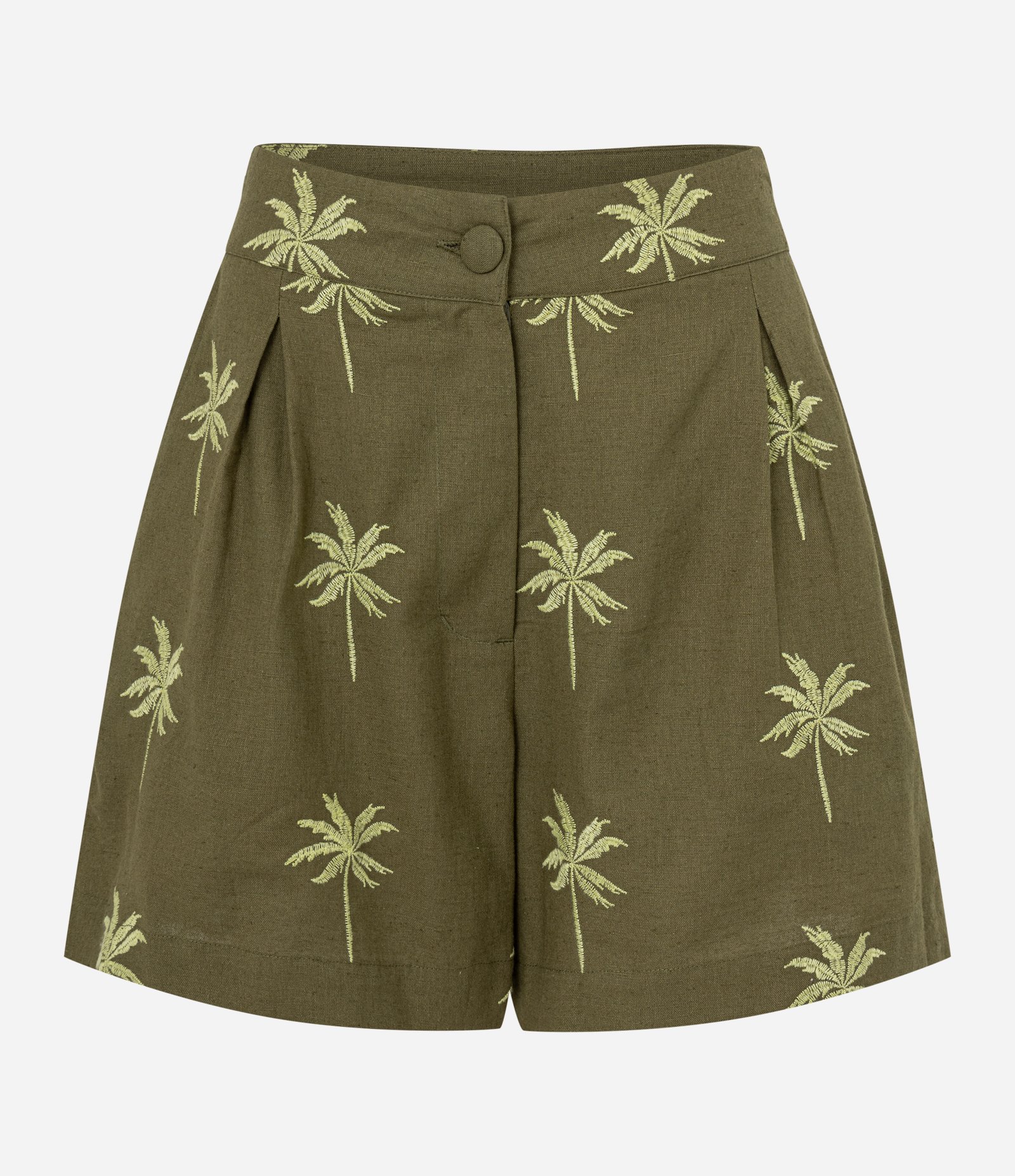 Short em Cambraia com Pregas e Estampa de Coqueiros Verde 5