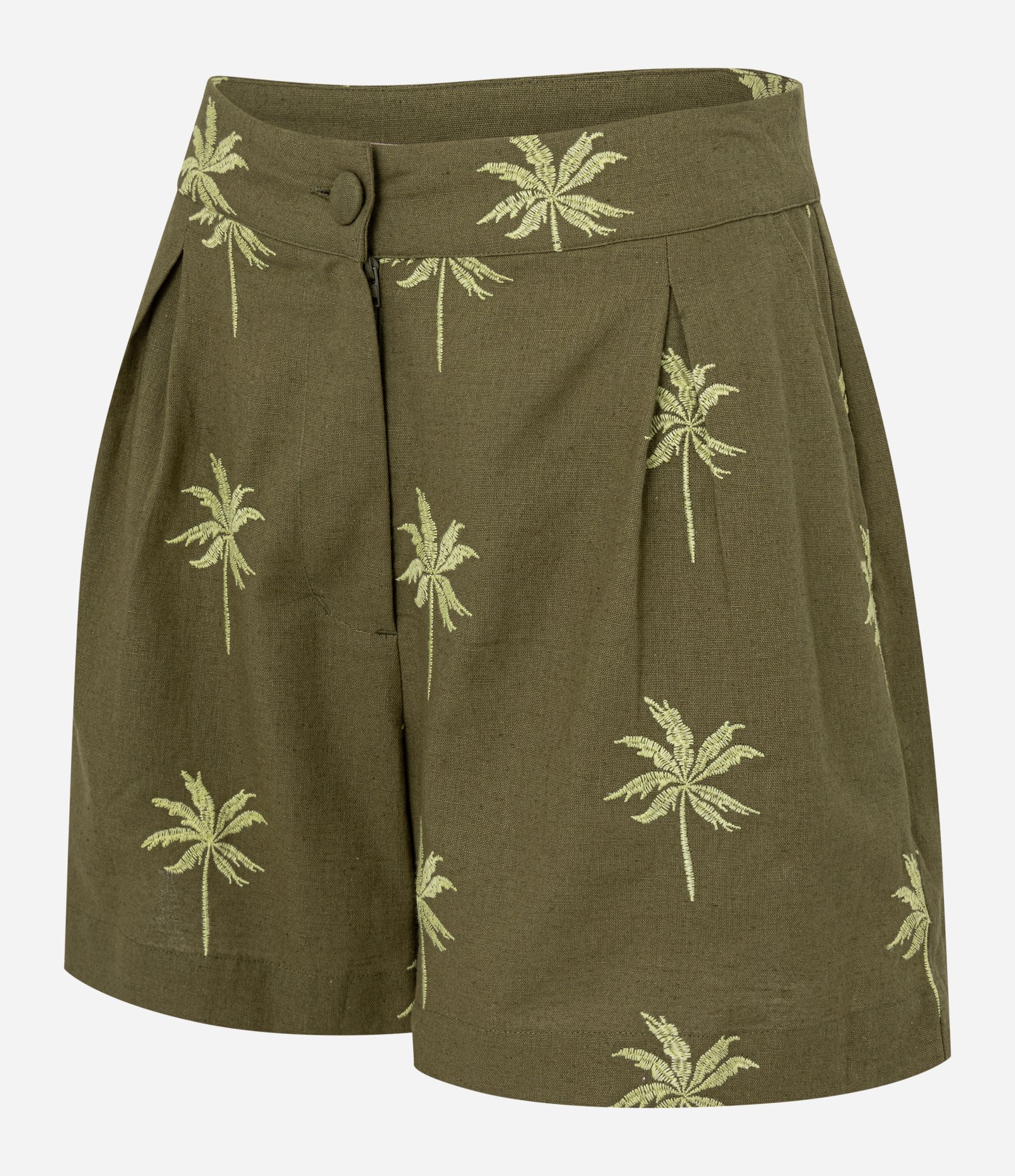 Short em Cambraia com Pregas e Estampa de Coqueiros Verde 6