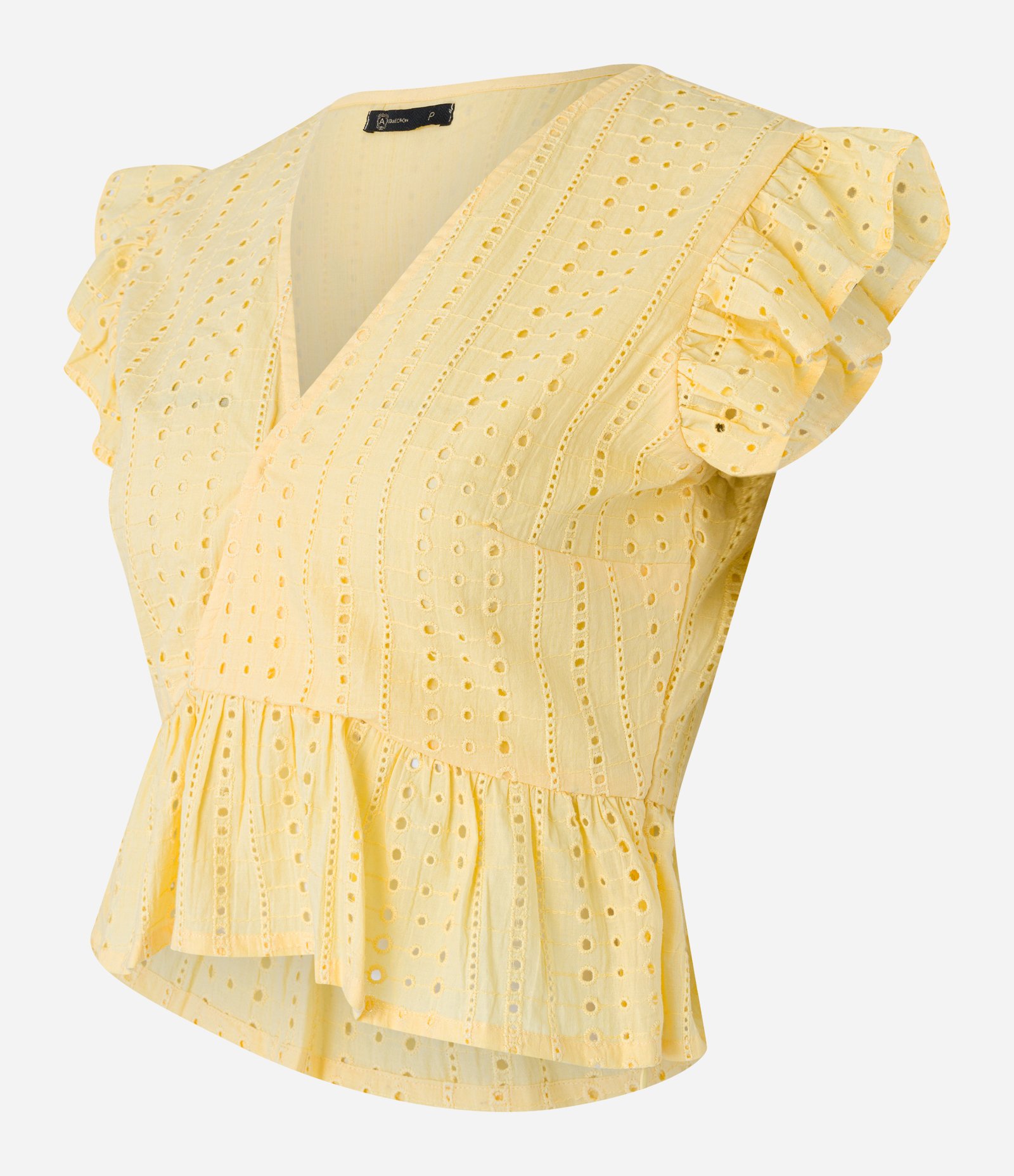 Blusa Sem Manga em Laise com Babado na Cava Amarelo 5