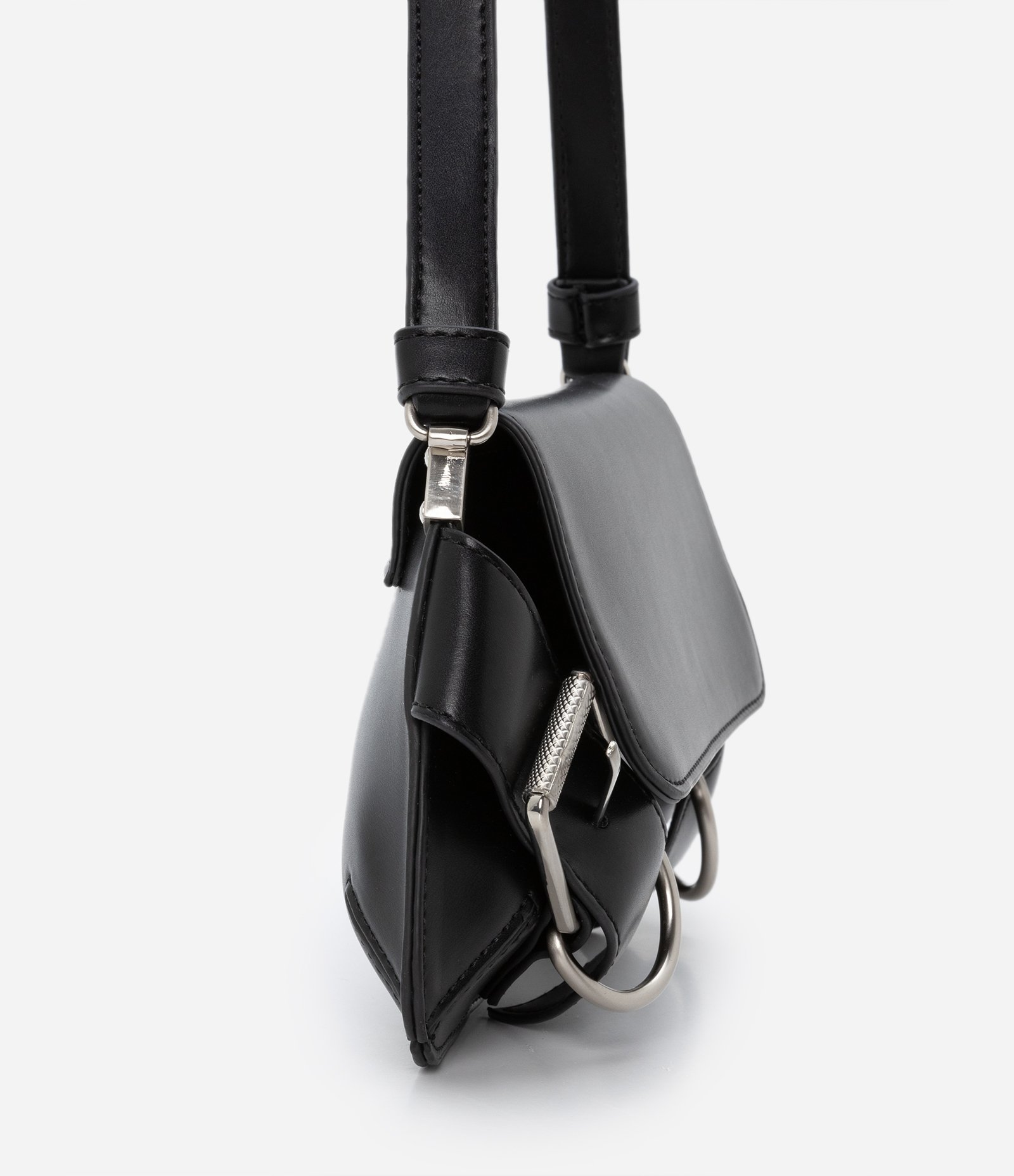 Bolsa Baguete Pequena com Detalhes de Fivelas Preto 3