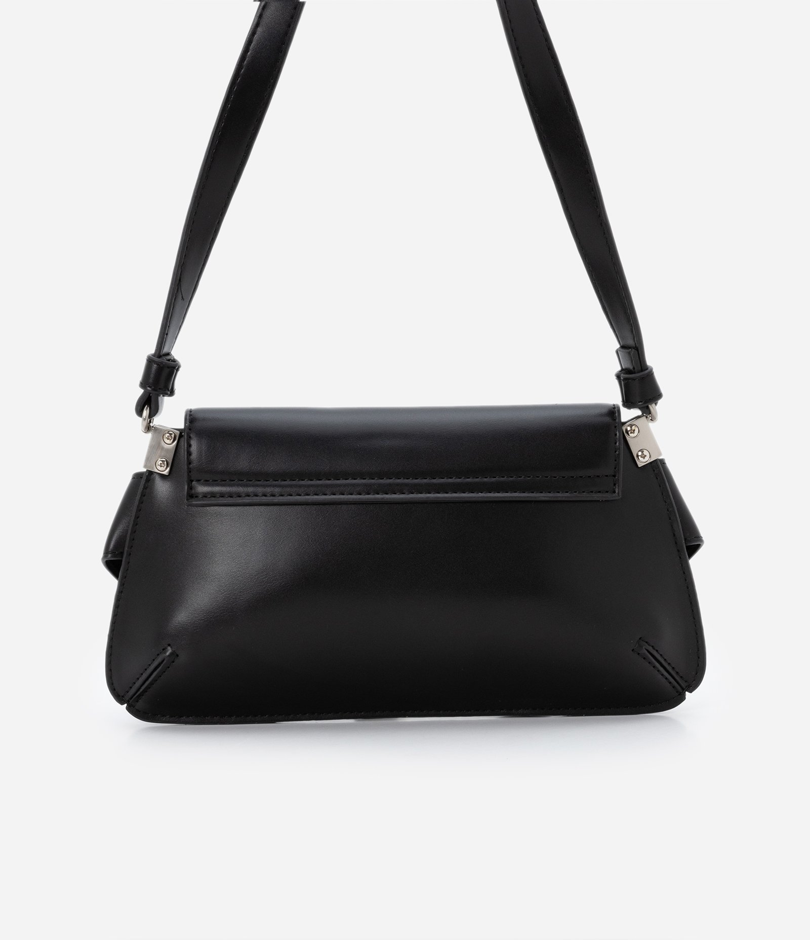 Bolsa Baguete Pequena com Detalhes de Fivelas Preto 4