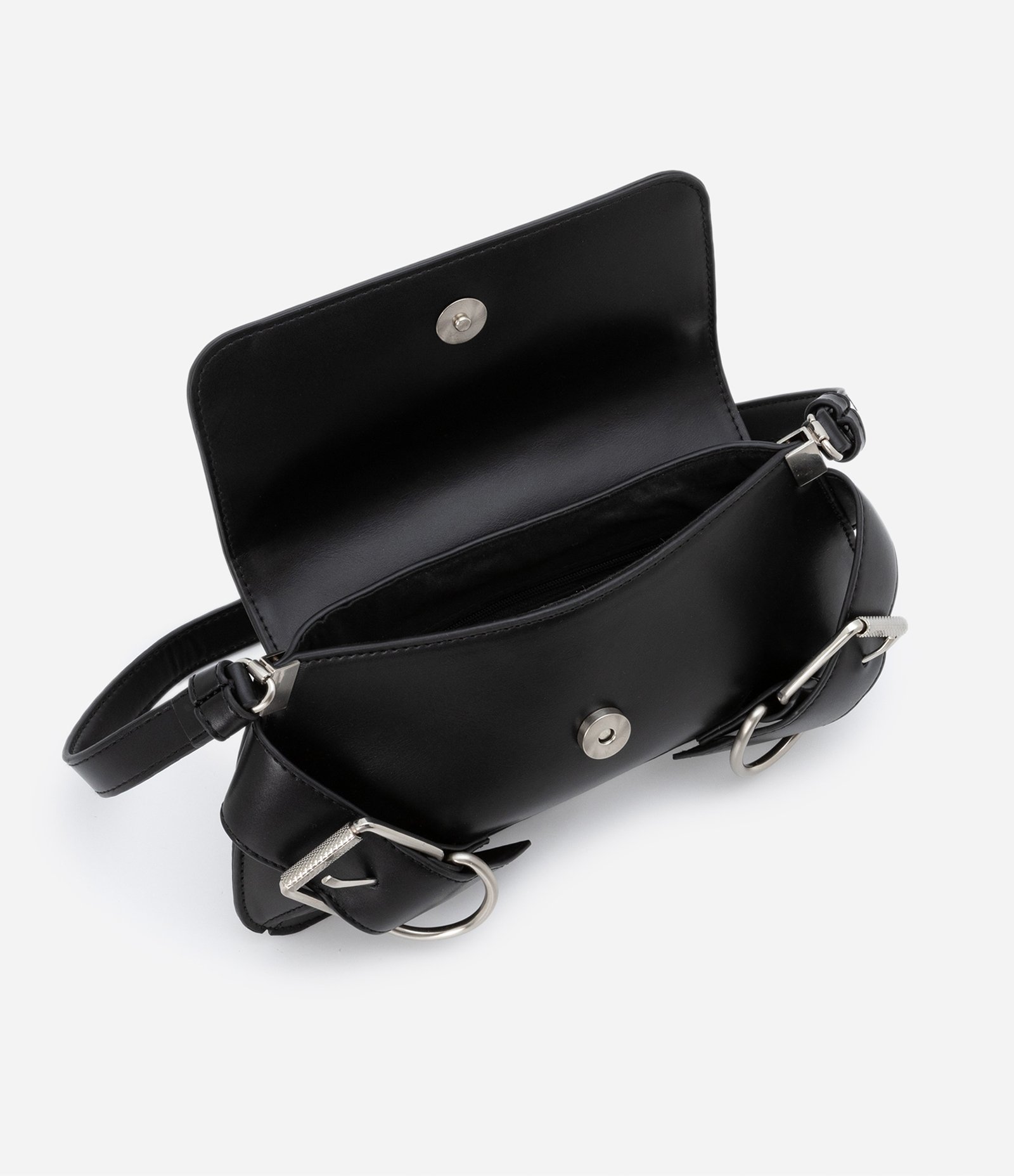 Bolsa Baguete Pequena com Detalhes de Fivelas Preto 5