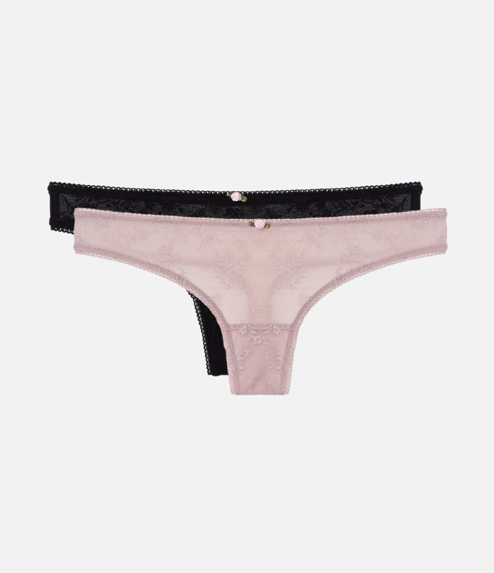 Kit 02 Calcinhas Biquíni Fio em Laise Floral Preto/Rosa 1