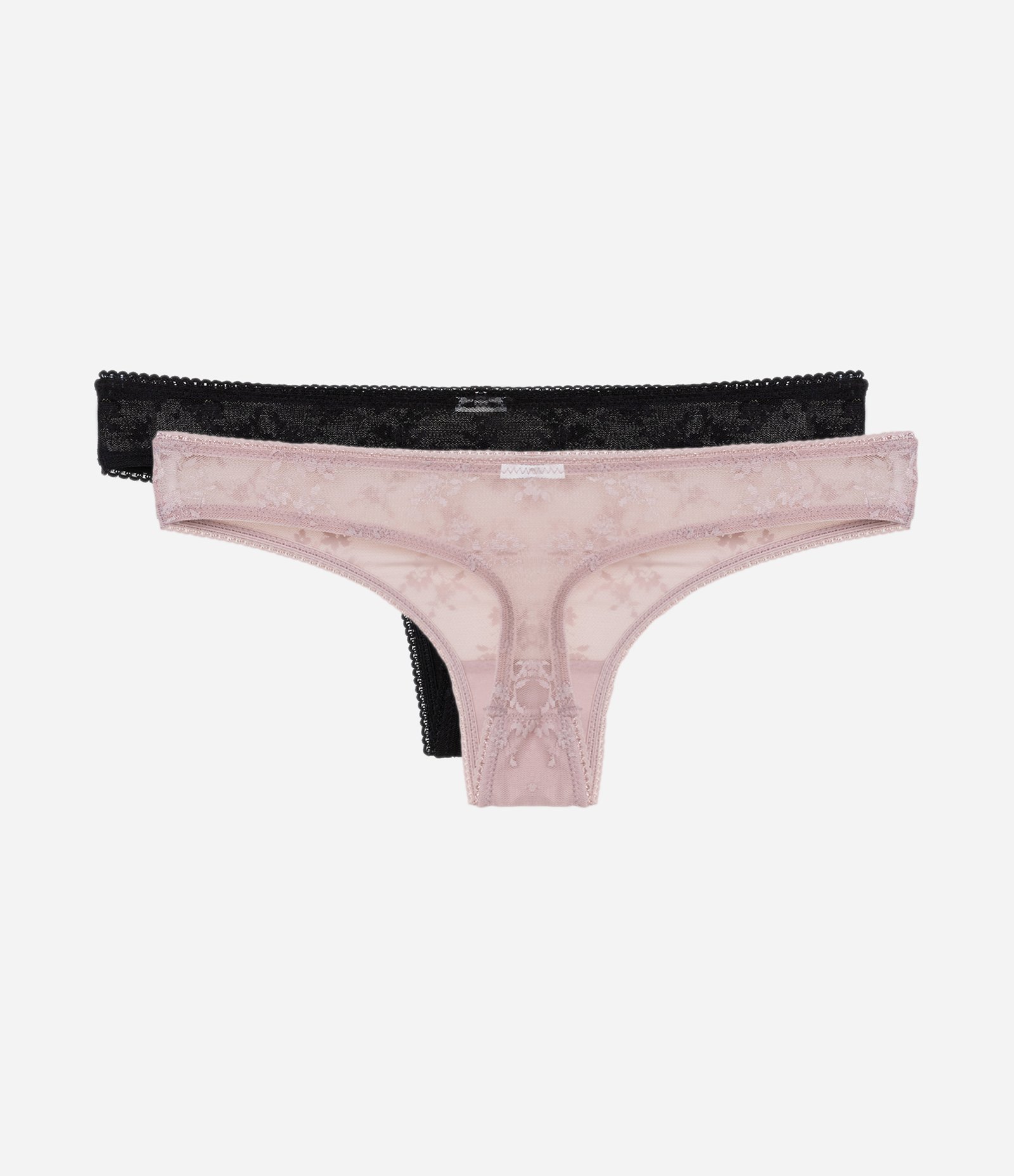 Kit 02 Calcinhas Biquíni Fio em Laise Floral Preto/Rosa 2